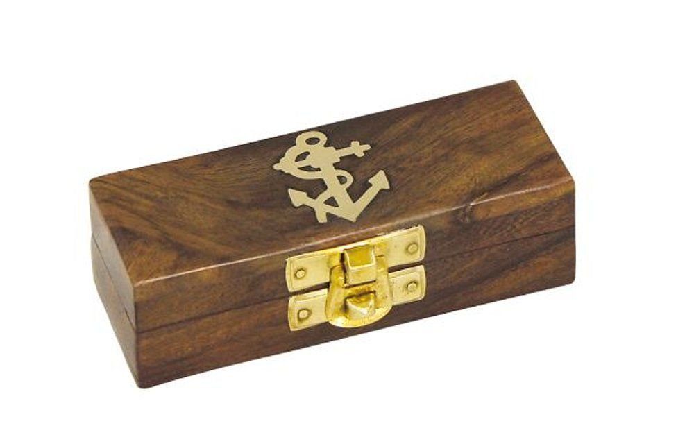 Linoows Dekoobjekt Maritime Holzbox, Leerbox, Box aus edlem Holz (1 St), edle Holzbox mit Messingeintarsie im Deckel