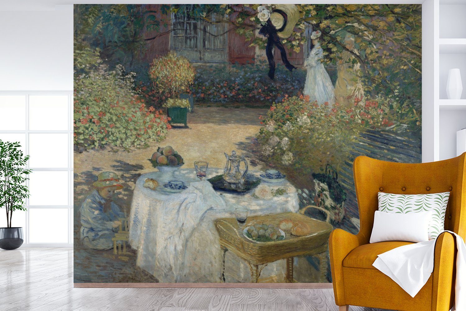 MuchoWow Fototapete Le déjeuner Monet, Gemälde Montagefertig (5 bedruckt, - Claude Tapete von Vinyl St), für Wandtapete Wohnzimmer, Matt