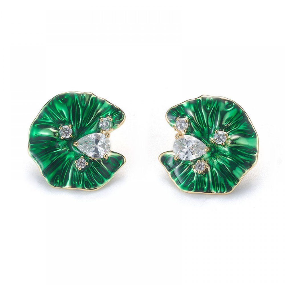 Invanter Paar Ohrstecker Inklusive 18K Ohrringe grüne Geschenktüte Lotusblätter Ohrringe Schmuck (1-tlg), Gold verkupfert
