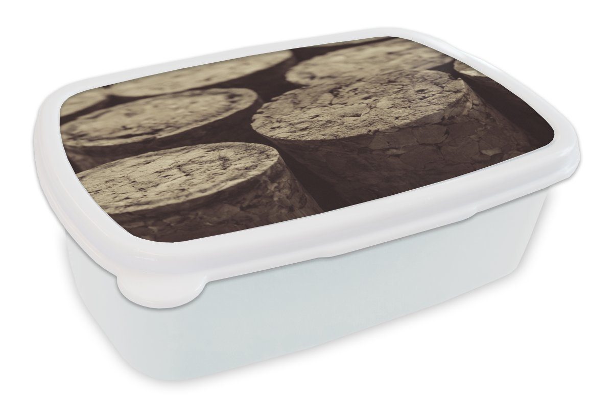 MuchoWow Lunchbox Nahaufnahme von Korken, Kunststoff, (2-tlg), Brotbox für Kinder und Erwachsene, Brotdose, für Jungs und Mädchen weiß