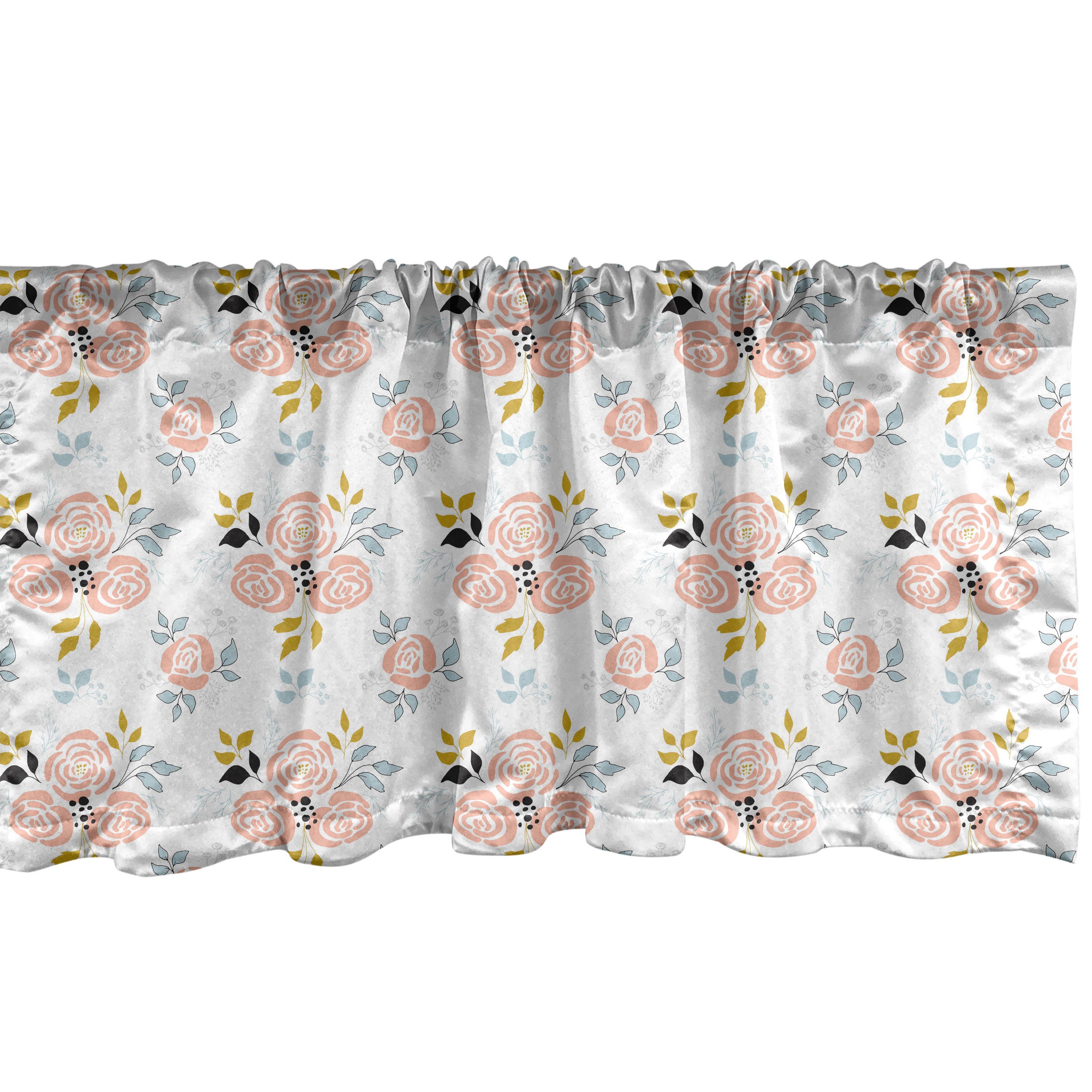 Scheibengardine Vorhang Volant für Küche Schlafzimmer Dekor mit Stangentasche, Abakuhaus, Microfaser, Blume Einfache abstrakte Blumenkunst