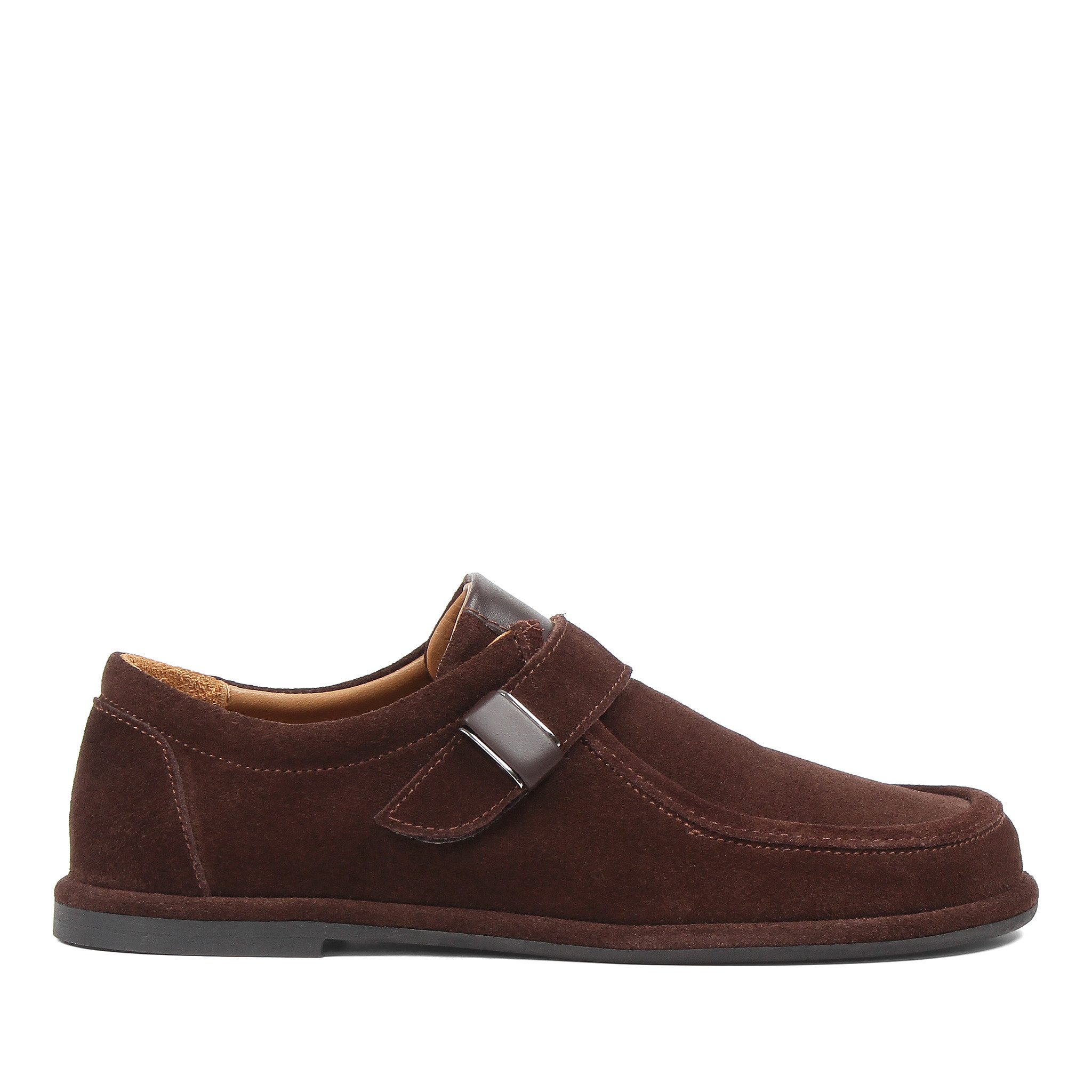 Celal Gültekin Klettverschluss Mokassin-Naht Slipper Flach Damen Slipper Veloursleder, Klettverschluss, Braun, 41