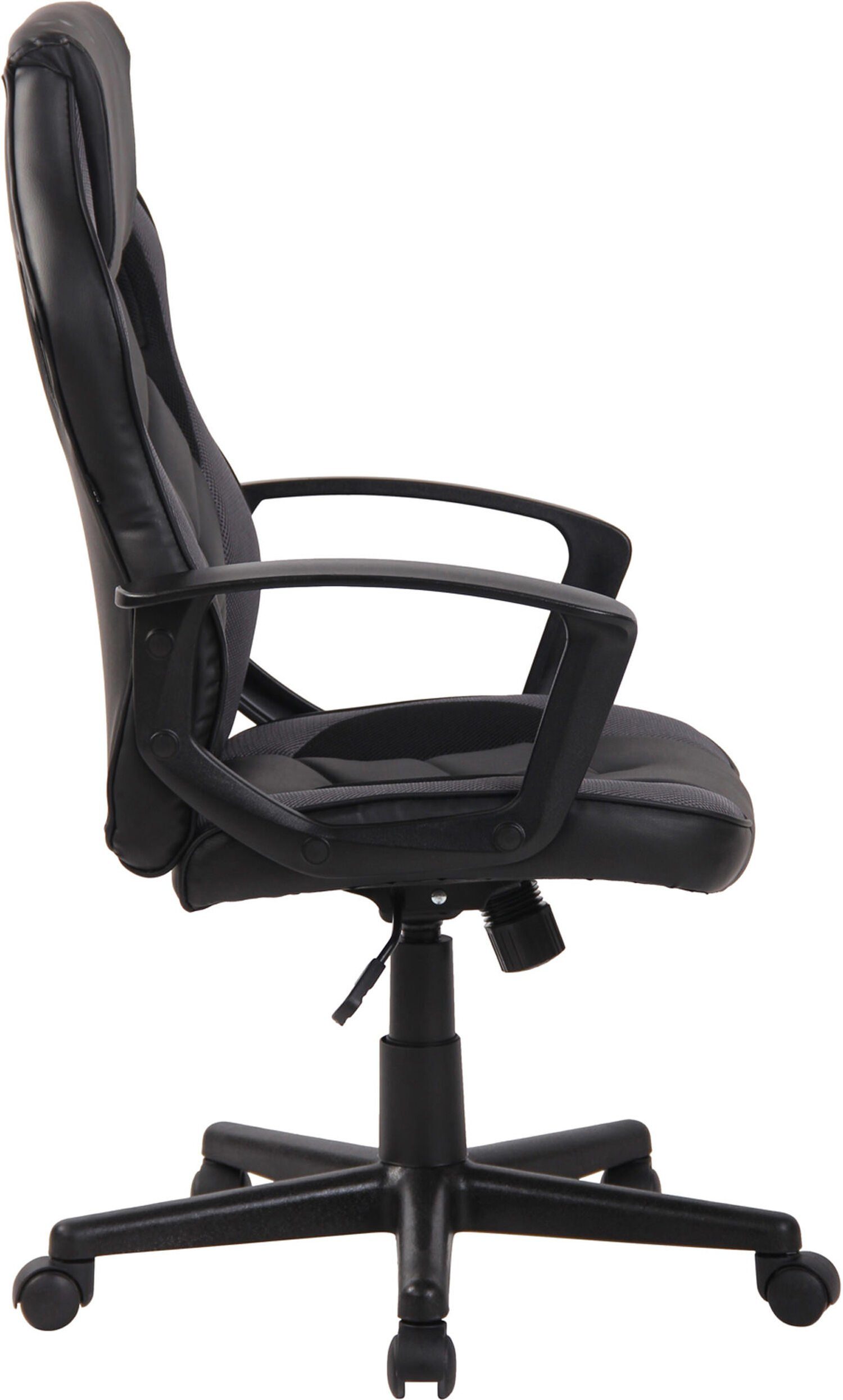 schwarz/schwarz Kunststoff bequemer mit TPFLiving - (Schreibtischstuhl, höhenverstellbar drehbar Rückenlehne Konferenzstuhl), Chefsessel, Netzbezug und Gestell: Drehstuhl, Glan Kunstleder, 360° Gaming-Stuhl schwarz -