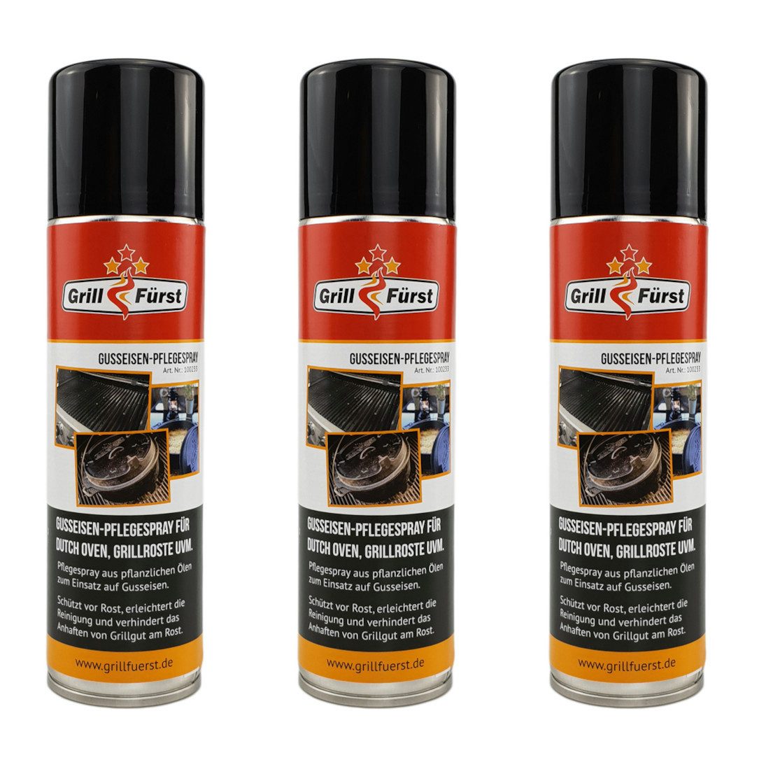 Grillfürst Bratentopf Grillfürst Pflegespray für Gusseisen 3er Set