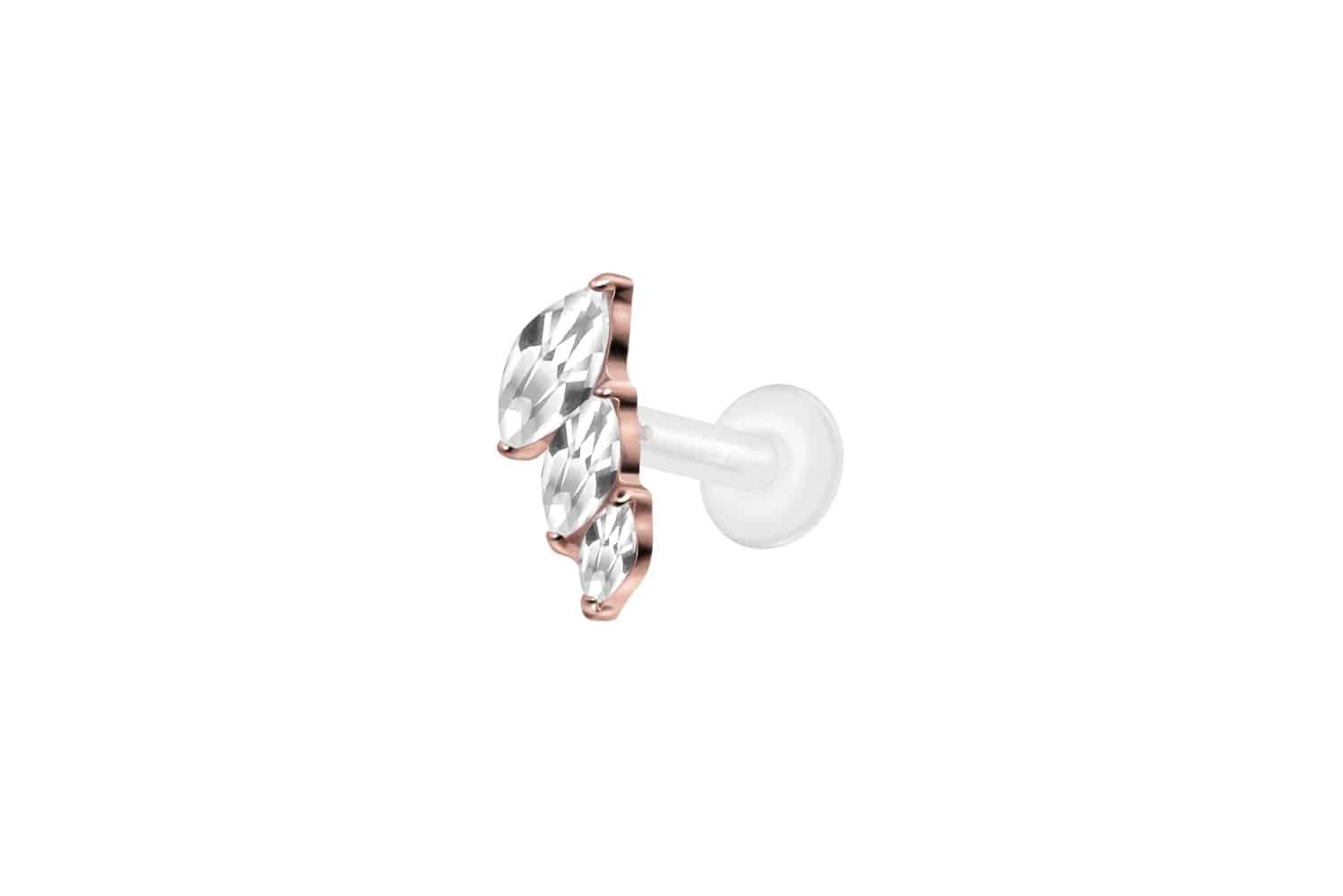 Piercing-Set PTFE Labret mit Innengewinde + Titan-Aufsatz 3 EINGEFASSTE