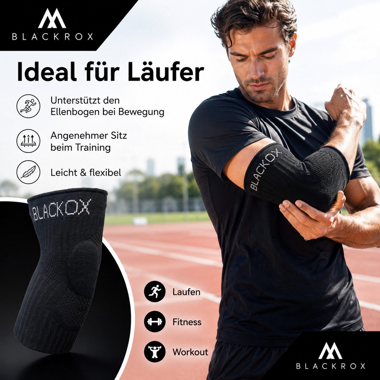 BLACKROX Ellenbogenbandage [Vergleichssieger 2026] Gr. S-L, Damen & Herren, LUMIOROX, Schwarz