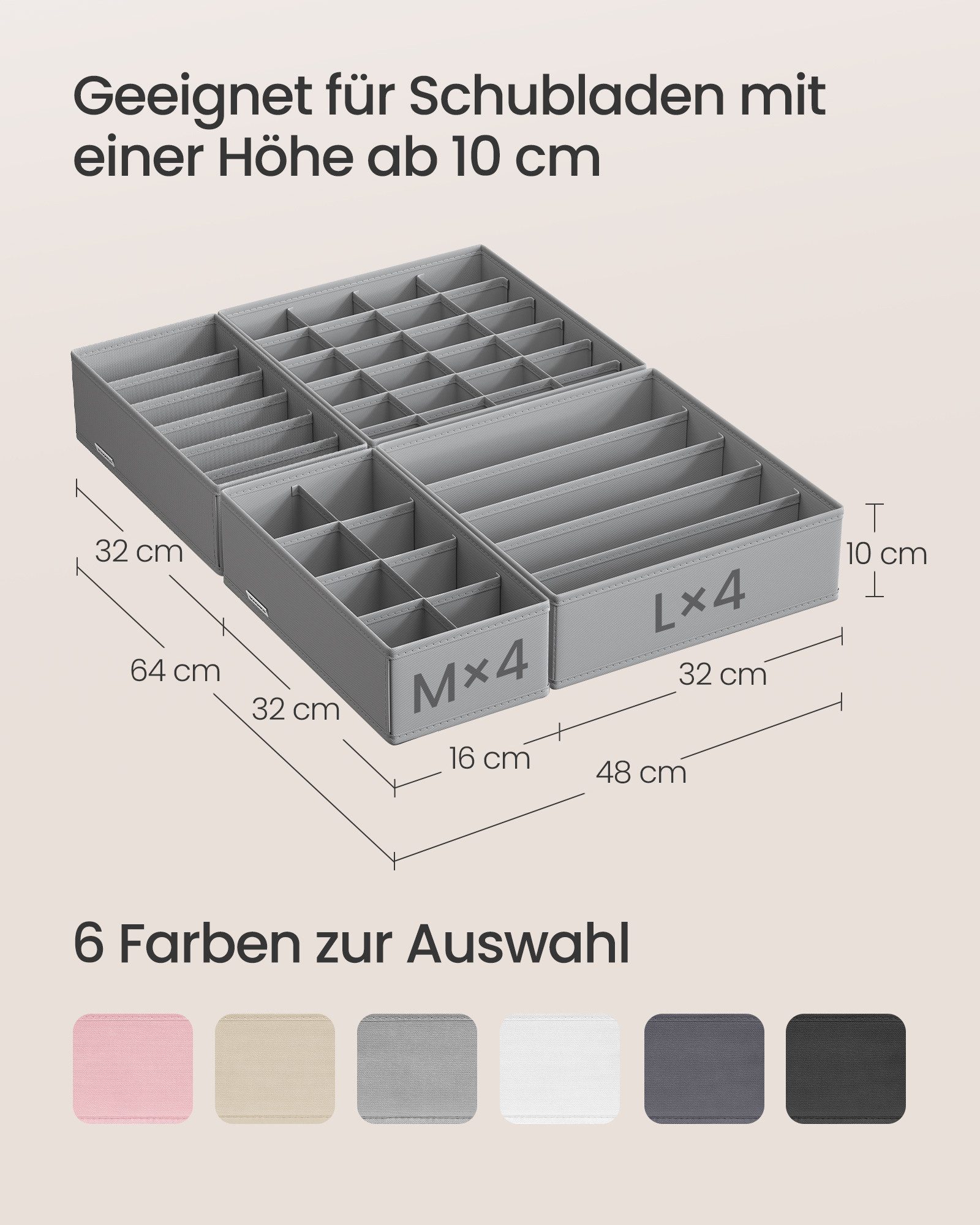 SONGMICS Aufbewahrungsbox Unterwäsche-Organizer, faltbar, Stoffboxen, für BHs Socken Krawatten (8 St), 8 Stück, Ordnungssystem Kleiderschrank, Aufbewahrungsbox  – Bild 2 von 5