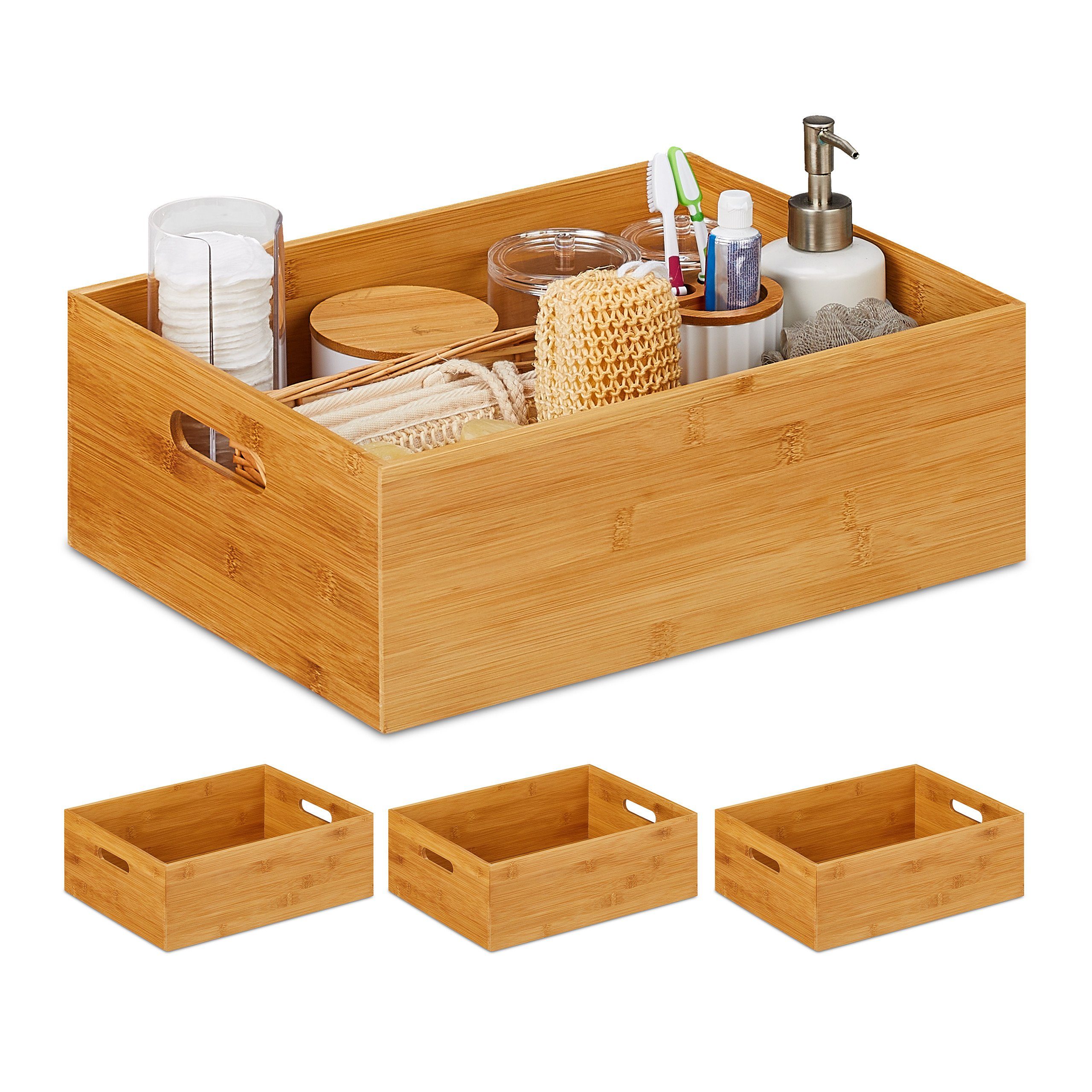 Relaxdays Aufbewahrungsbox mit Deckel, Holzbox klein, Ordnungsbox Bambus,  Vorratsdose Holz, HBT: 11,5 x 10 x 8 cm, natur