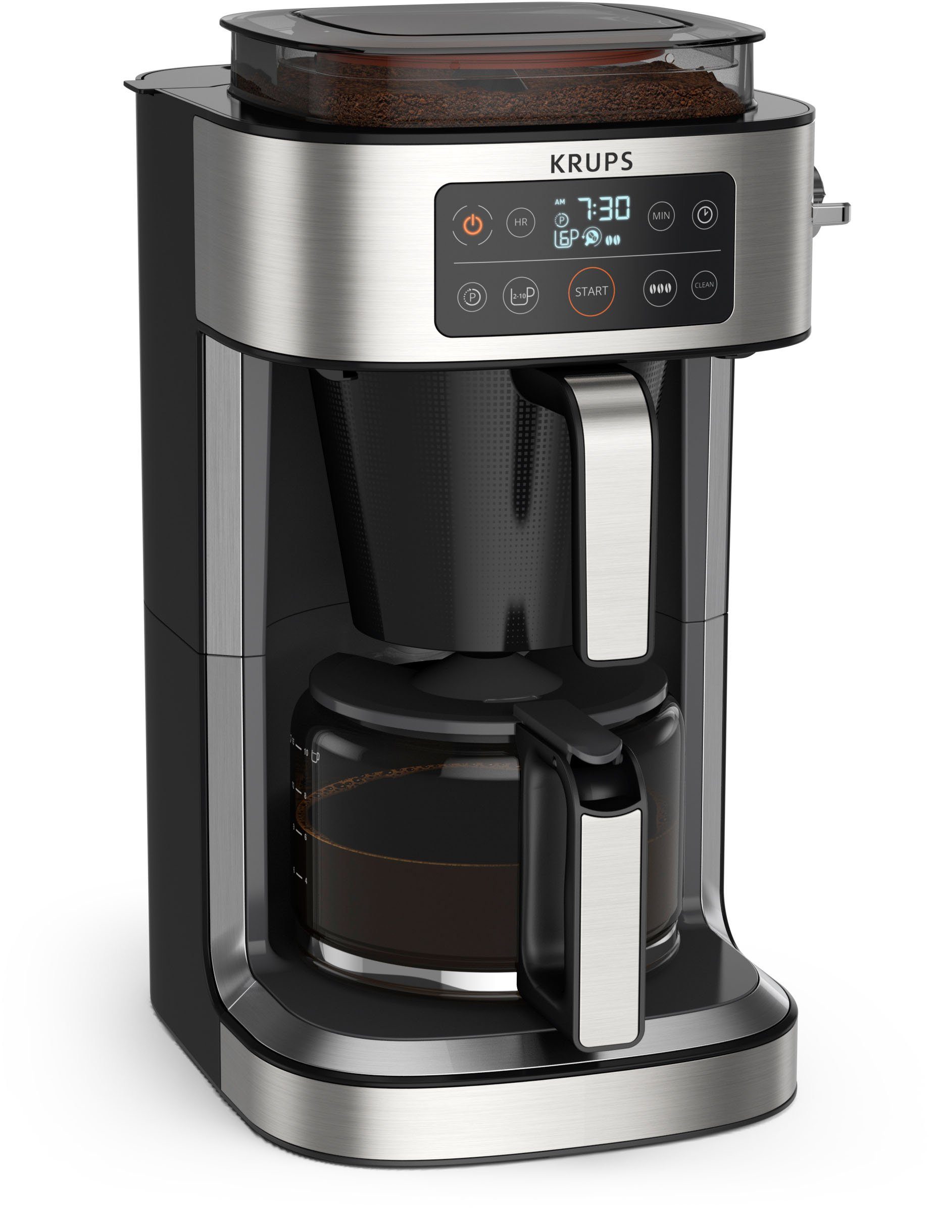400 bis Krups frischen integrierte zu Kaffeekanne, Aroma g für Kaffee-Vorratsbox KM760D Partner, 1,25l Kaffee Filterkaffeemaschine