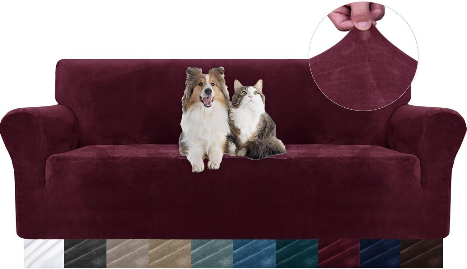 Diwzbyn Sofahusse Velvet Sofabezüge 1/2/3/4-Sitzer Stretch rutschfeste Couchbezug, für Hunde Katze Haustierfreundlich