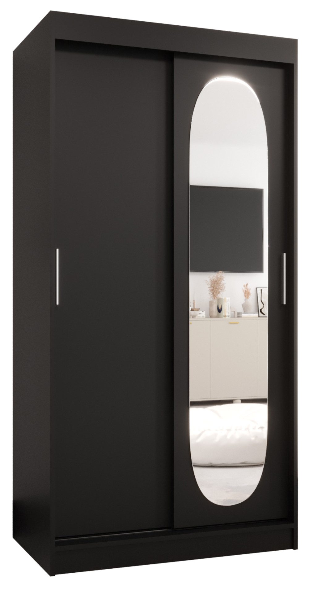 MOEBLO Schwebetürenschrank ROSALIA (Moderner Kleiderschrank mit Spiegelfront, Viel Stauraum, BIMAK Schiebesystem, In 5 Farben & 6 Größen, Schrank Garderobe Schiebtüren Schlafzimmer) 100 /120/150/180/200/250x200x62 cm