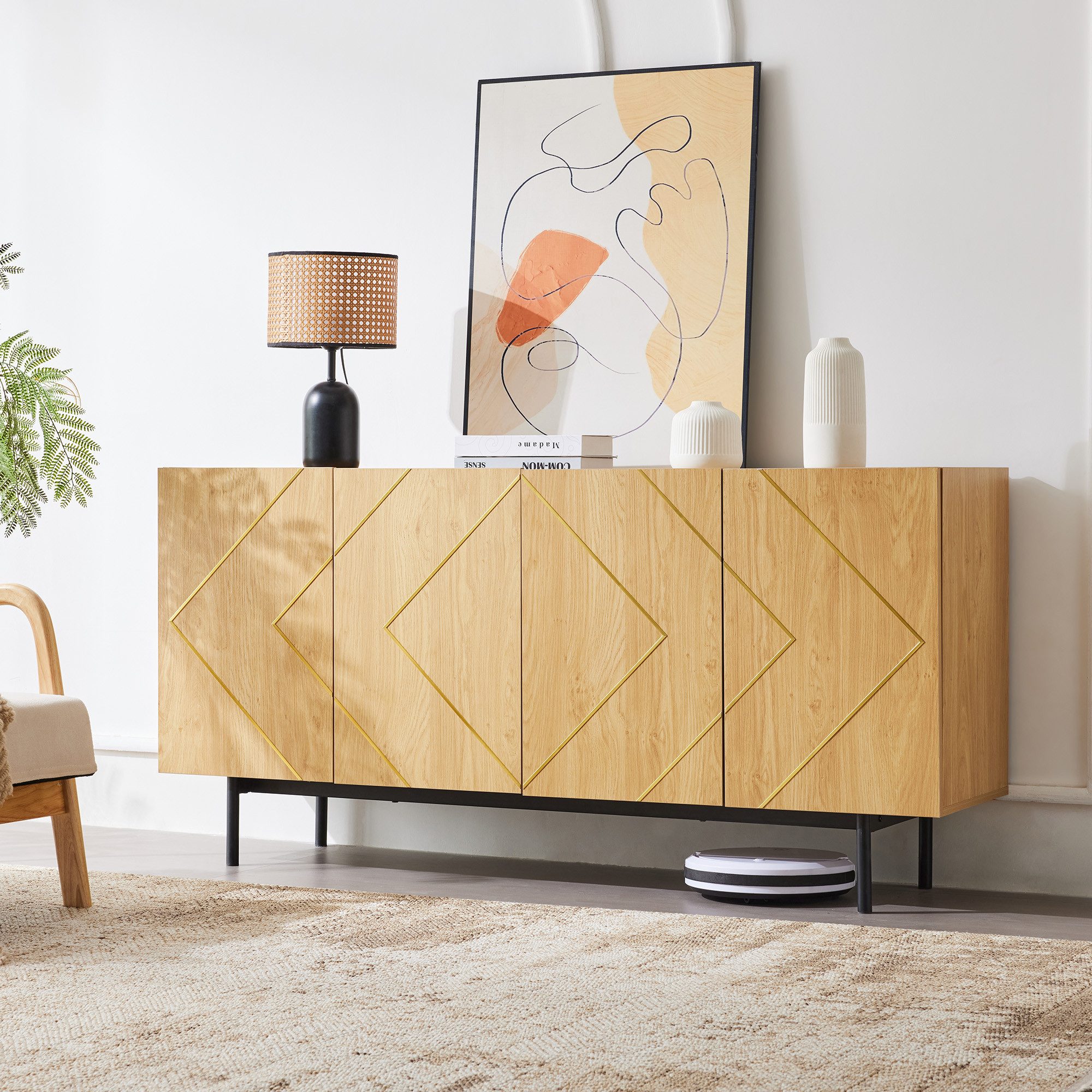OKWISH Sideboard mit griffloses Design (Buffet, Schrank, 1 St., mit 4 Türen günstig online kaufen