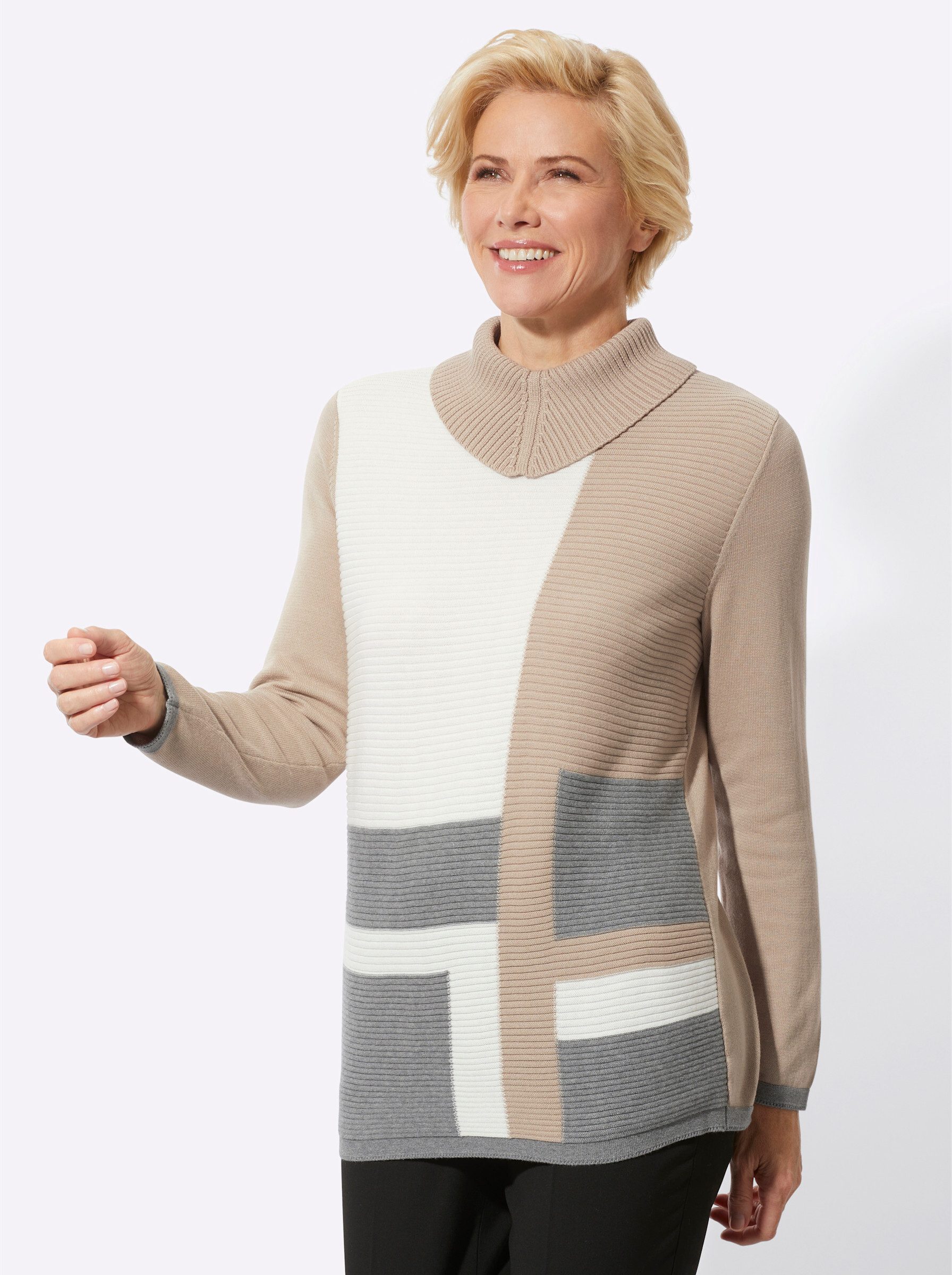 Witt Strickpullover Rollkragen-Pullover Langarm Rippoptik