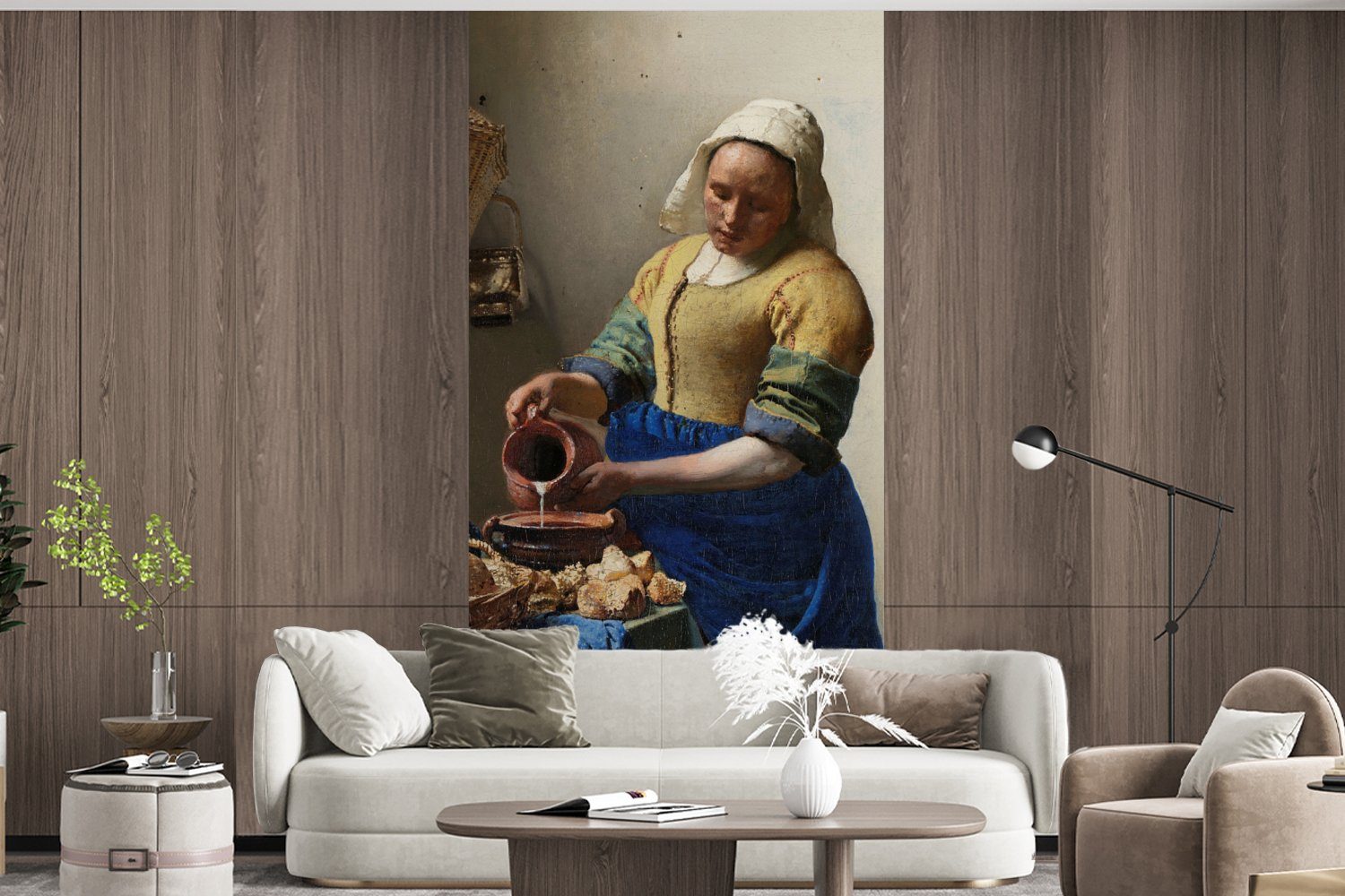 MuchoWow Das St), Fototapete für Matt, Wohnzimmer Milchmädchen - bedruckt, (2 von Johannes Küche, Schlafzimmer Fototapete Vermeer, Gemälde Vliestapete