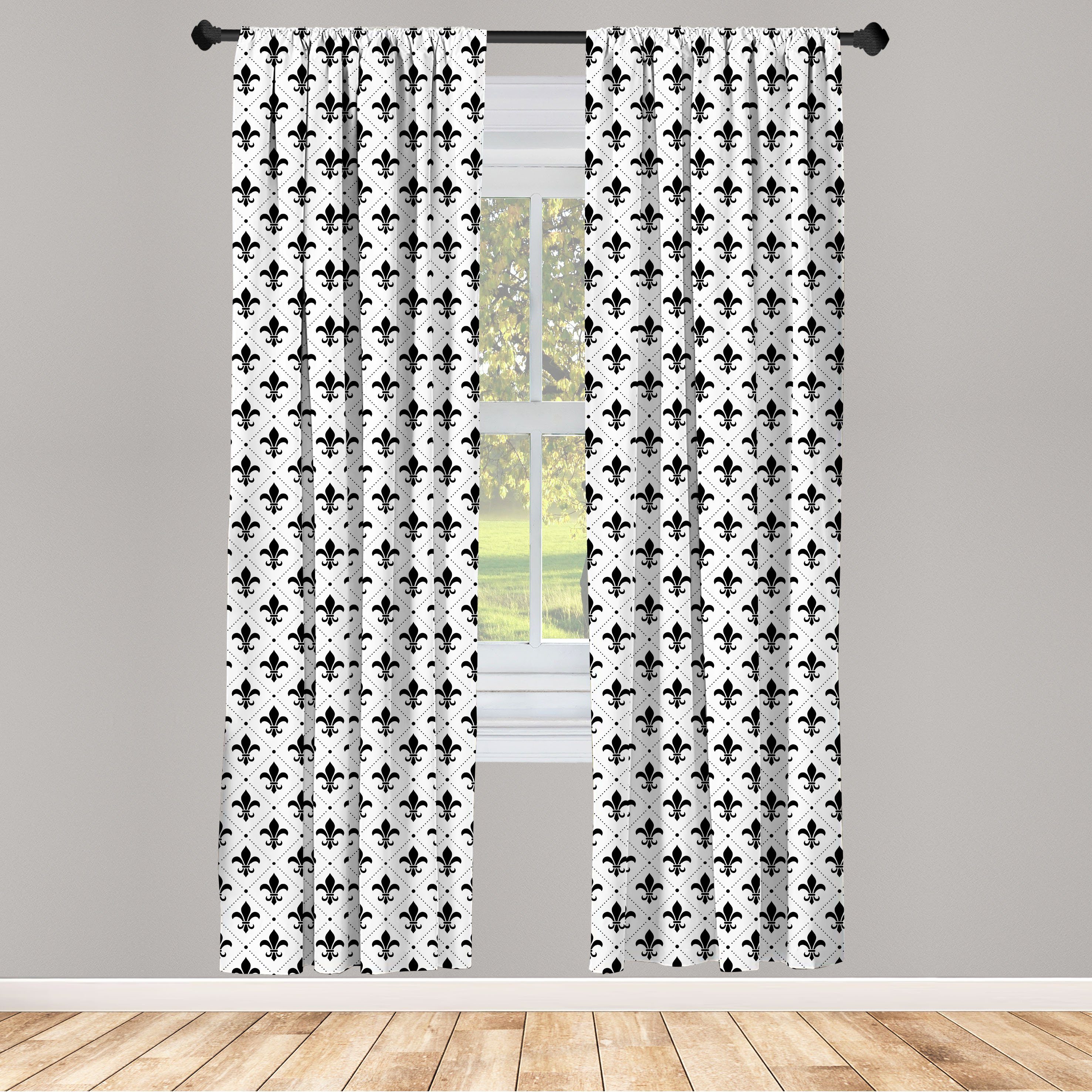 Gardine Vorhang für Wohnzimmer Schlafzimmer Dekor, Abakuhaus, Microfaser, Fleur De Lis Französisch Motive