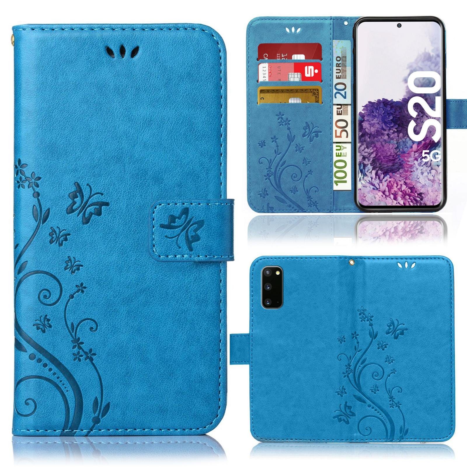 Numerva Handyhülle Bookstyle Flower für Samsung Galaxy S20, Handy Tasche Schutzhülle Klapphülle Flip Cover mit Blumenmuster