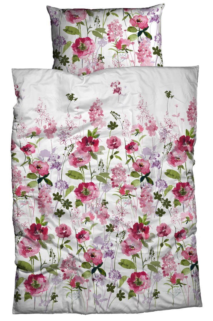 CASATEX Bettwäsche Satin Bettwäsche TALIDA, 100% Baumwolle, Satin, 2 teilig, wunderschönen Blumendruck mit feinen Blüten