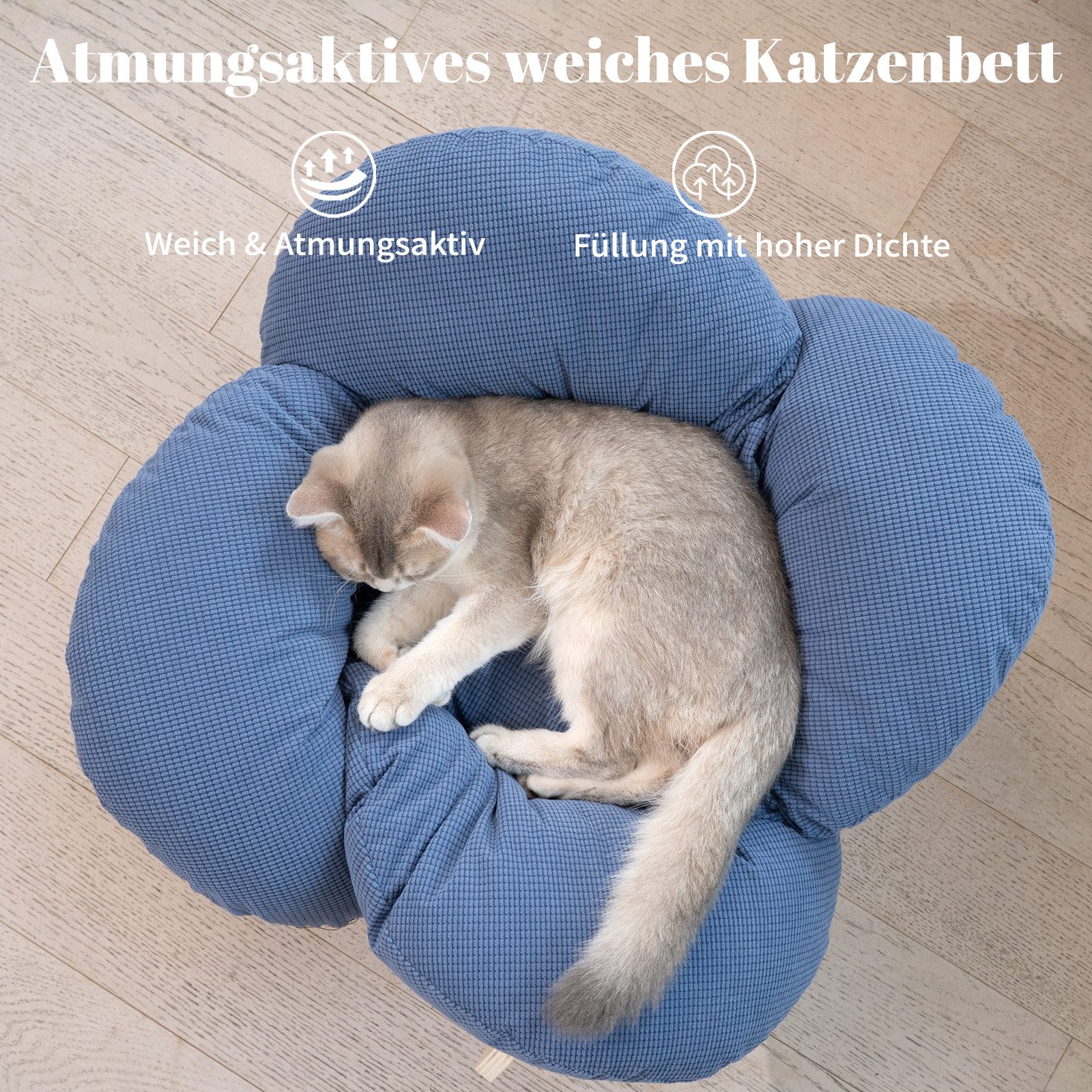 CheerPals Tierbett Erhöhtes Blumenform, 55cm großes Katzensofa, weiches Kissen, Polyesterfaser
