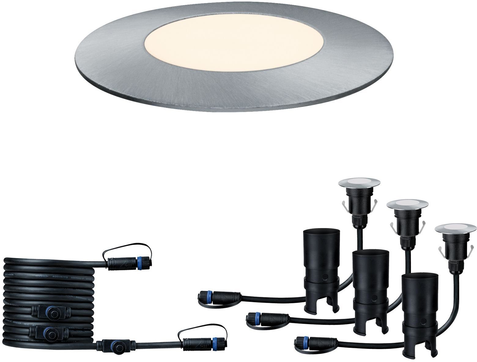 Paulmann LED Einbauleuchte Plug & Shine, Plug & Shine, LED fest integriert, Warmweiß, Outdoor Plug & Shine Floor Mini Erg. Set IP67 3000K 3x2,5W 24V 55mm