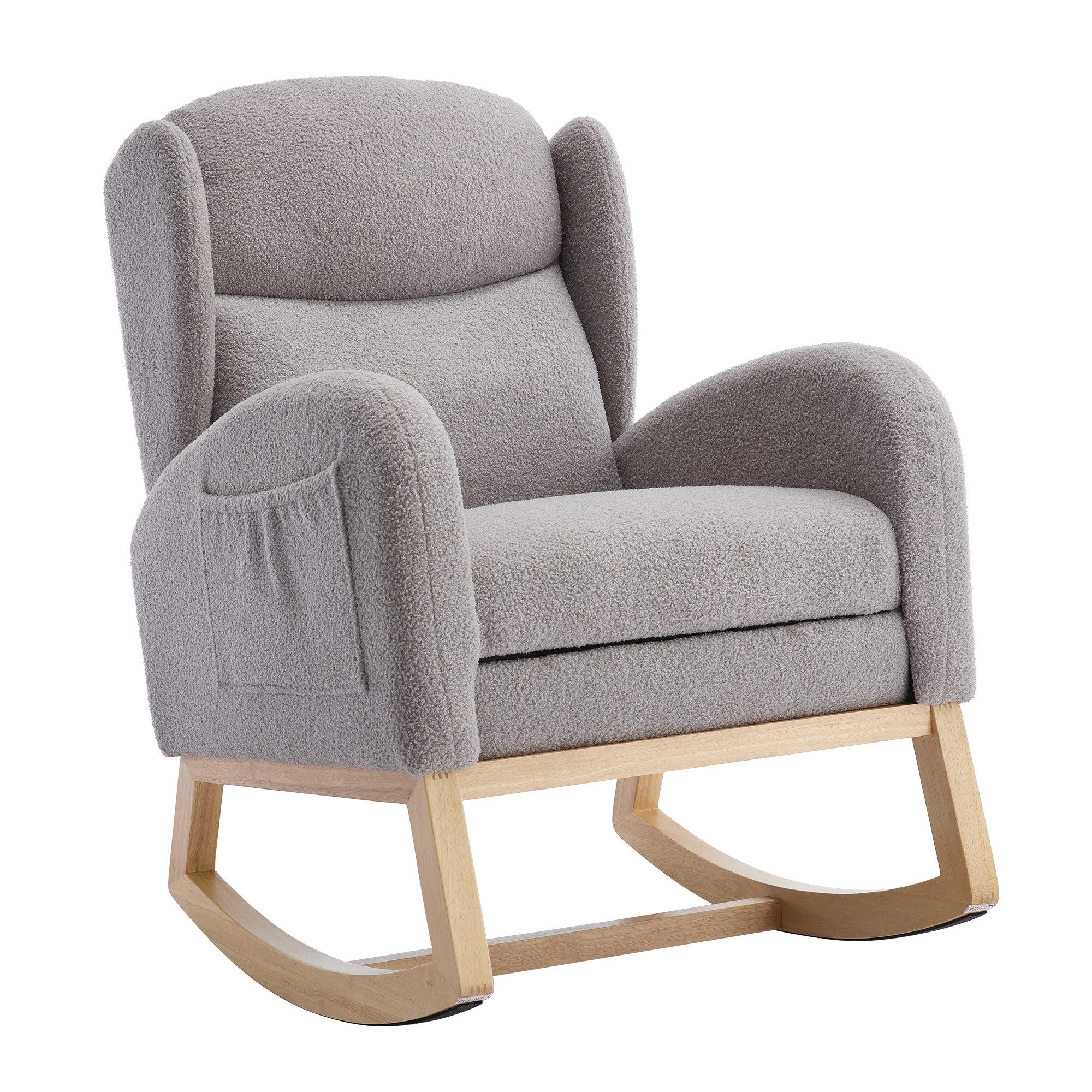 REDOM Schaukelstuhl Stillsessel Relaxsessel (mit Holzgestell, verstellbare Fußstütze & Teddy-Stoff – Ergonomischer Stillstuhl, Lounge-Sessel mit Tasche und hoher Rückenlehne)