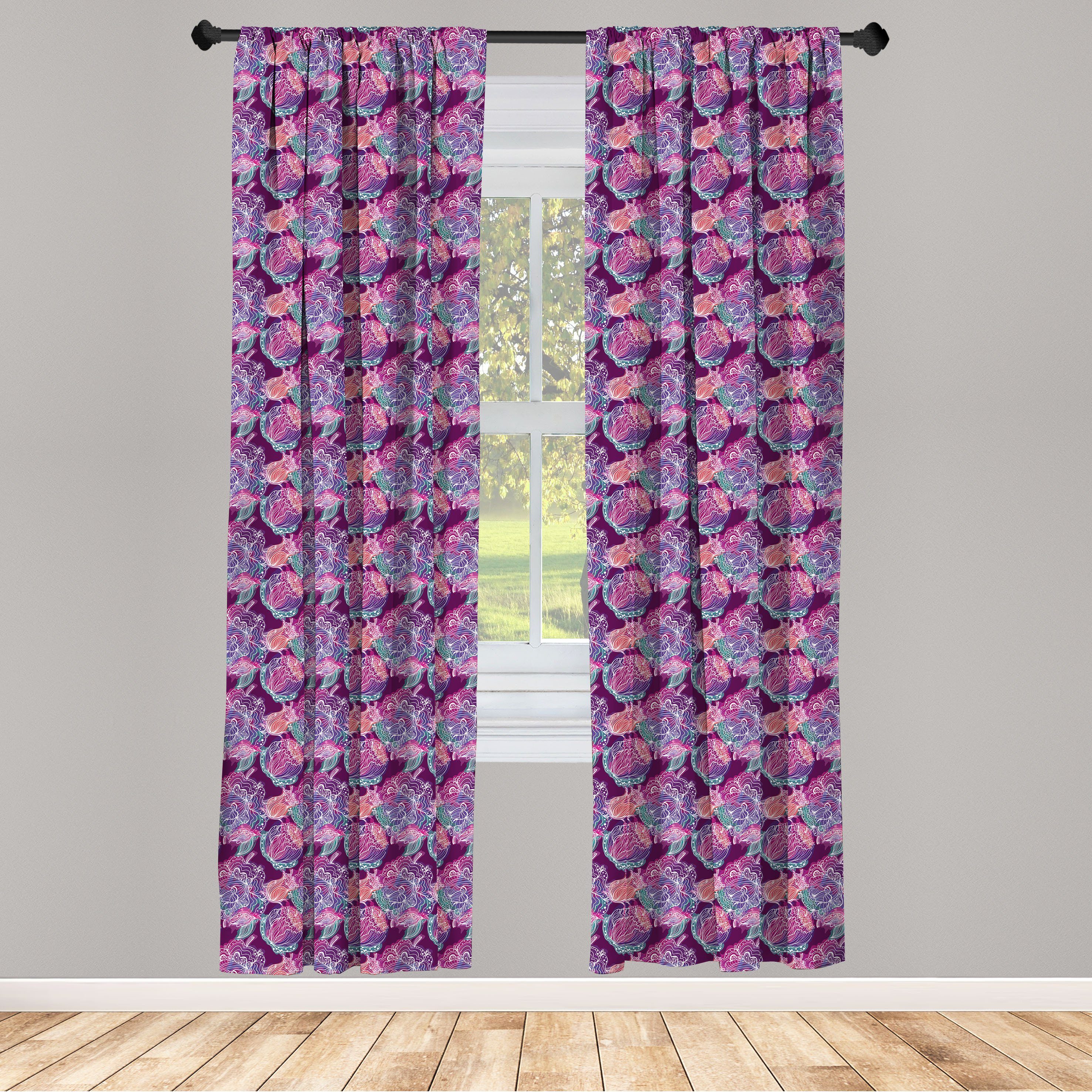 Gardine Vorhang für Wohnzimmer Bunte Pfingstrosen Blumen Dekor, Abakuhaus, Schlafzimmer Microfaser