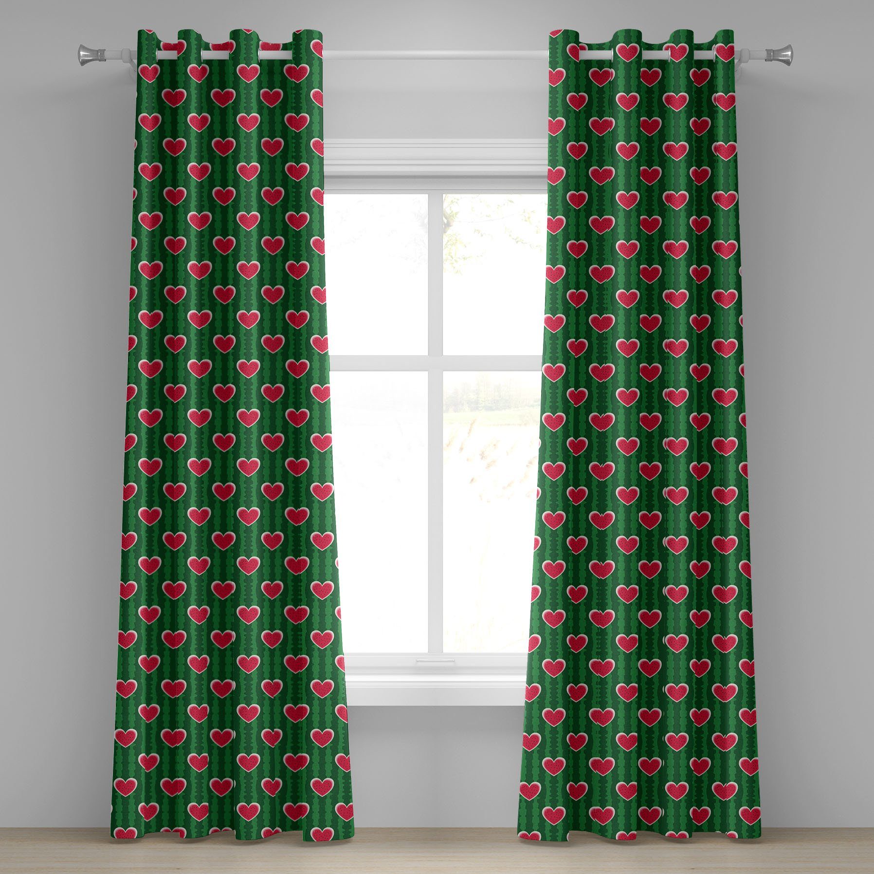 für Wohnzimmer, Liebes-Muster Dekorative Herzen Gardine 2-Panel-Fenstervorhänge Schlafzimmer Abakuhaus,