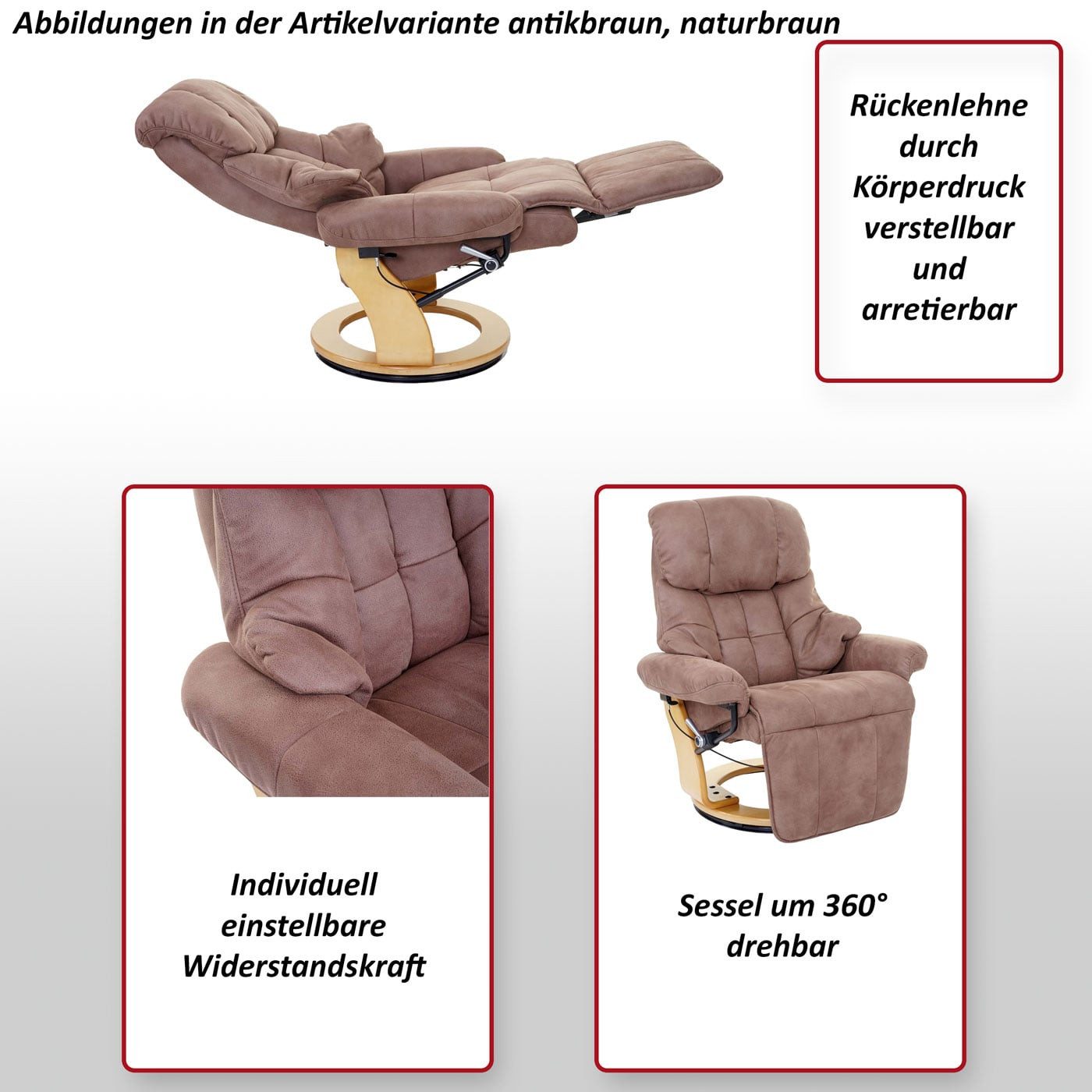 MCA furniture Relaxsessel Windsor 2-S, Fußstütze und Rückenlehne separat verstellbar, extradicke Polsterung