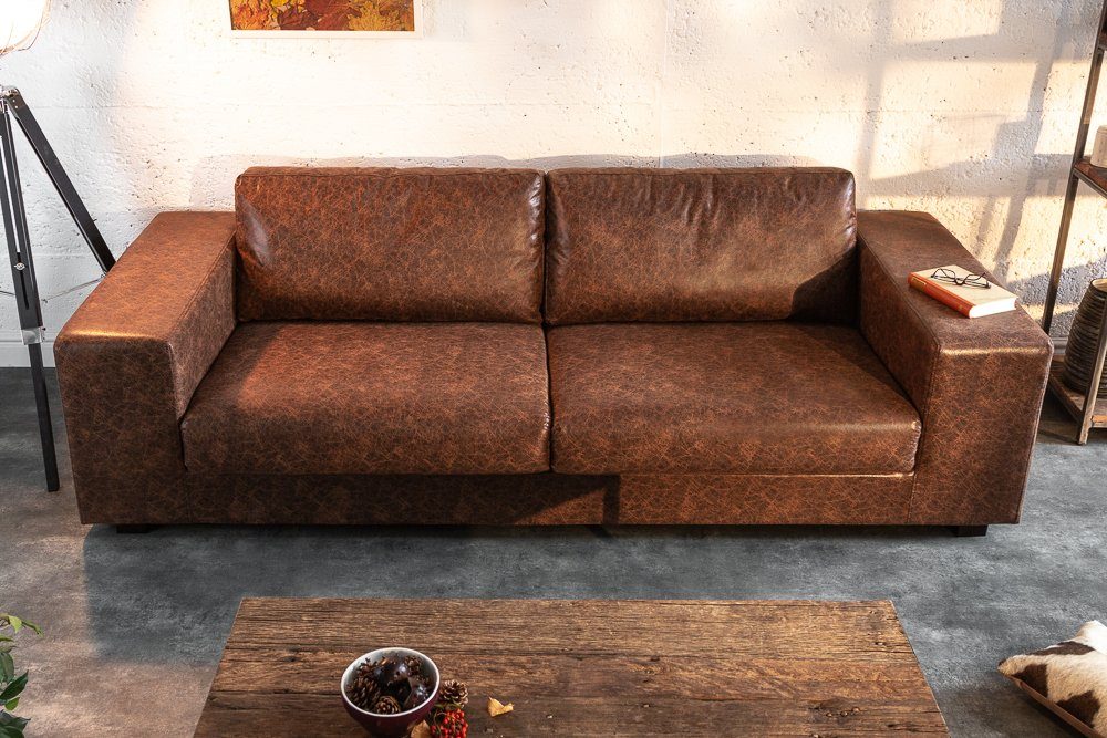 · · vintage Couch Sofa · Kunstleder · Wohnzimmer riess-ambiente · MR. 220cm LOUNGER Federkern Teile, Sitzer 1 3 Industrial braun,