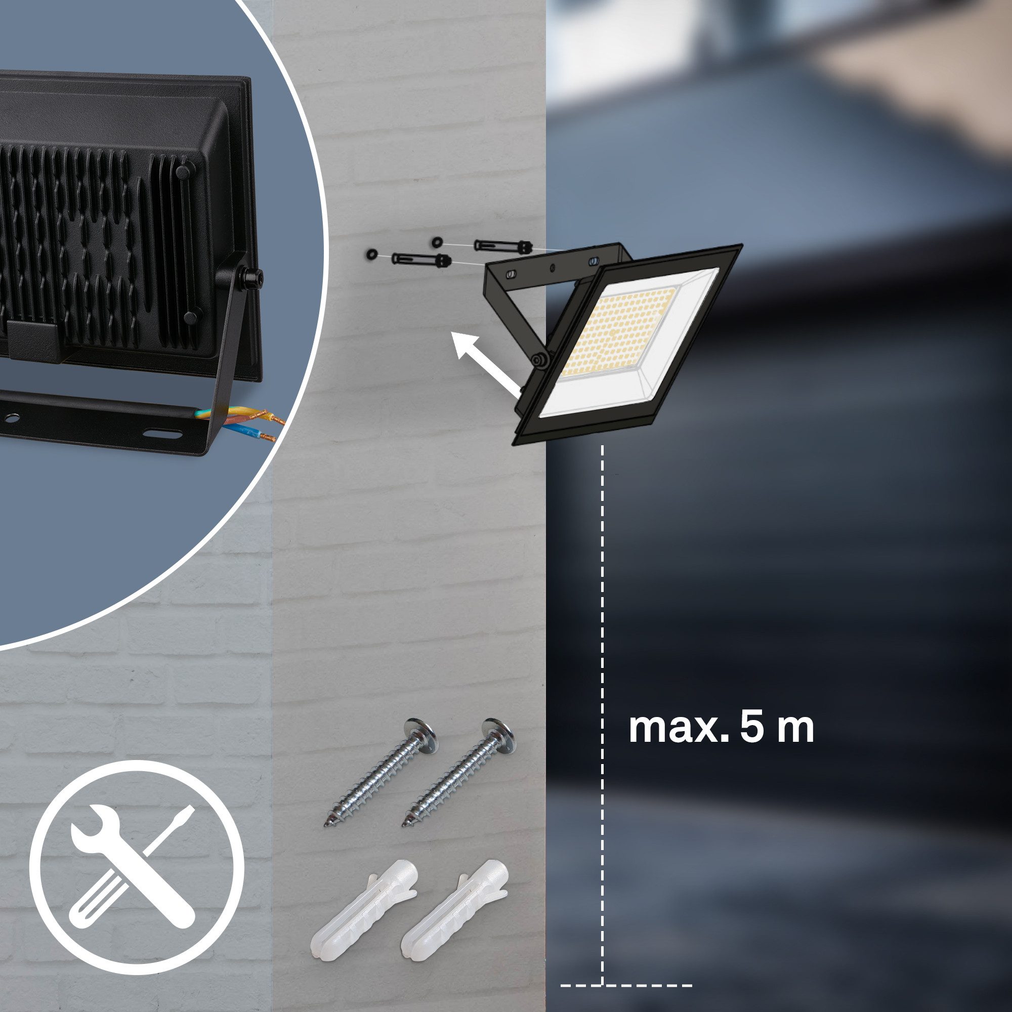 Briloner Leuchten Flutlichtstrahler LED Wandleuchte Außen Bewegungsmelder Wandstrahler Garten Eingang, ohne Bewegungsmelder, LED fest integriert, 4000K - Neutralweiß, Garage, Garten, Auffahrt, Hauseingang