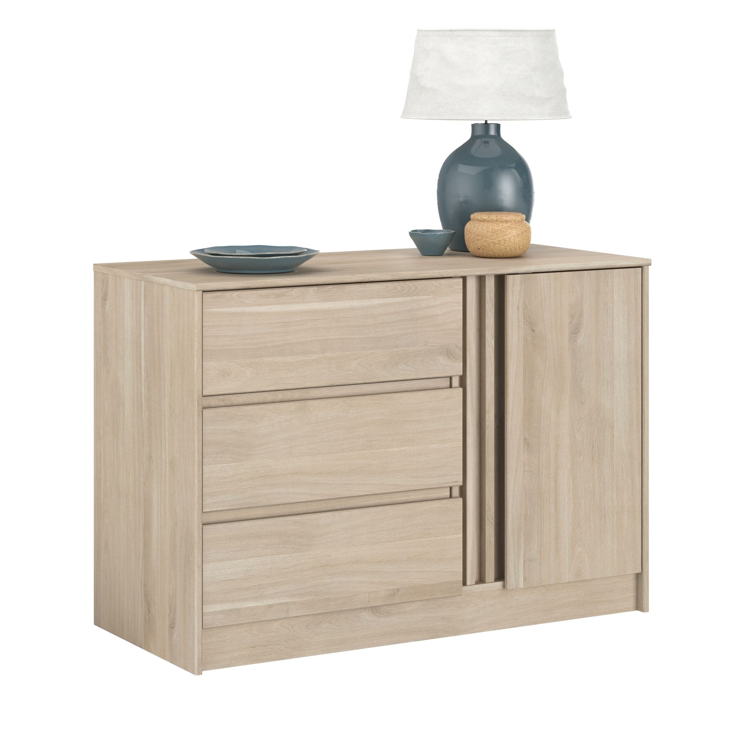Parisot Kommode Escale 5, 3 Schübe, 1 Tür, Japanische Eiche Nachbildung - 110x77x50cm (BxHxT)