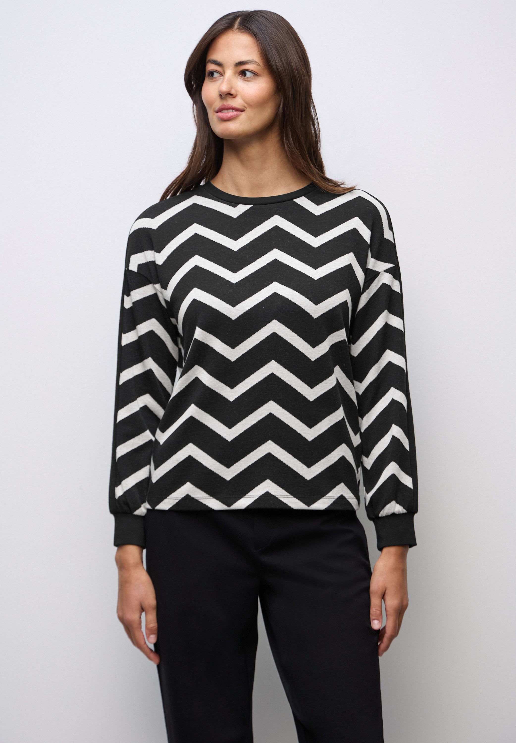 STREET ONE Langarmshirt mit Zick Zack Muster günstig online kaufen