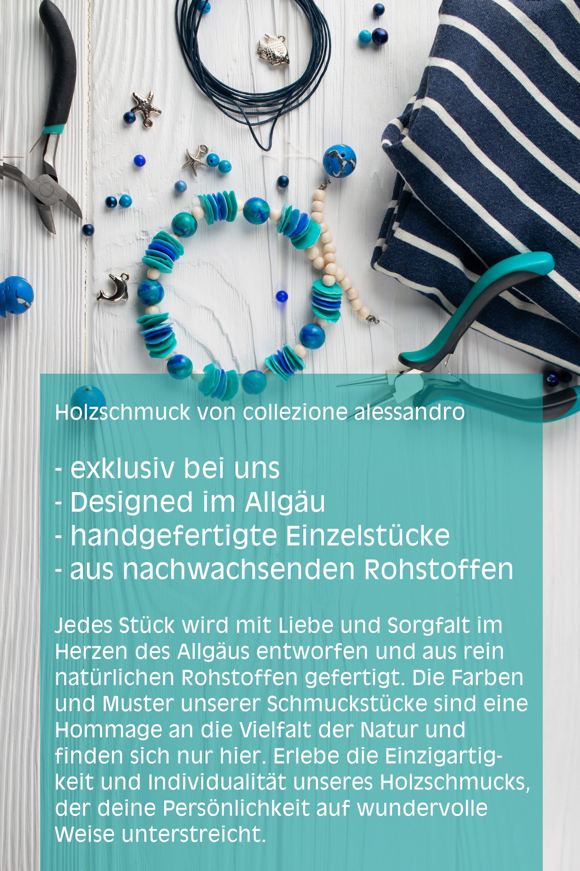 COLLEZIONE ALESSANDRO Lange Kette Raute, aus Holzperlen in Rautenform