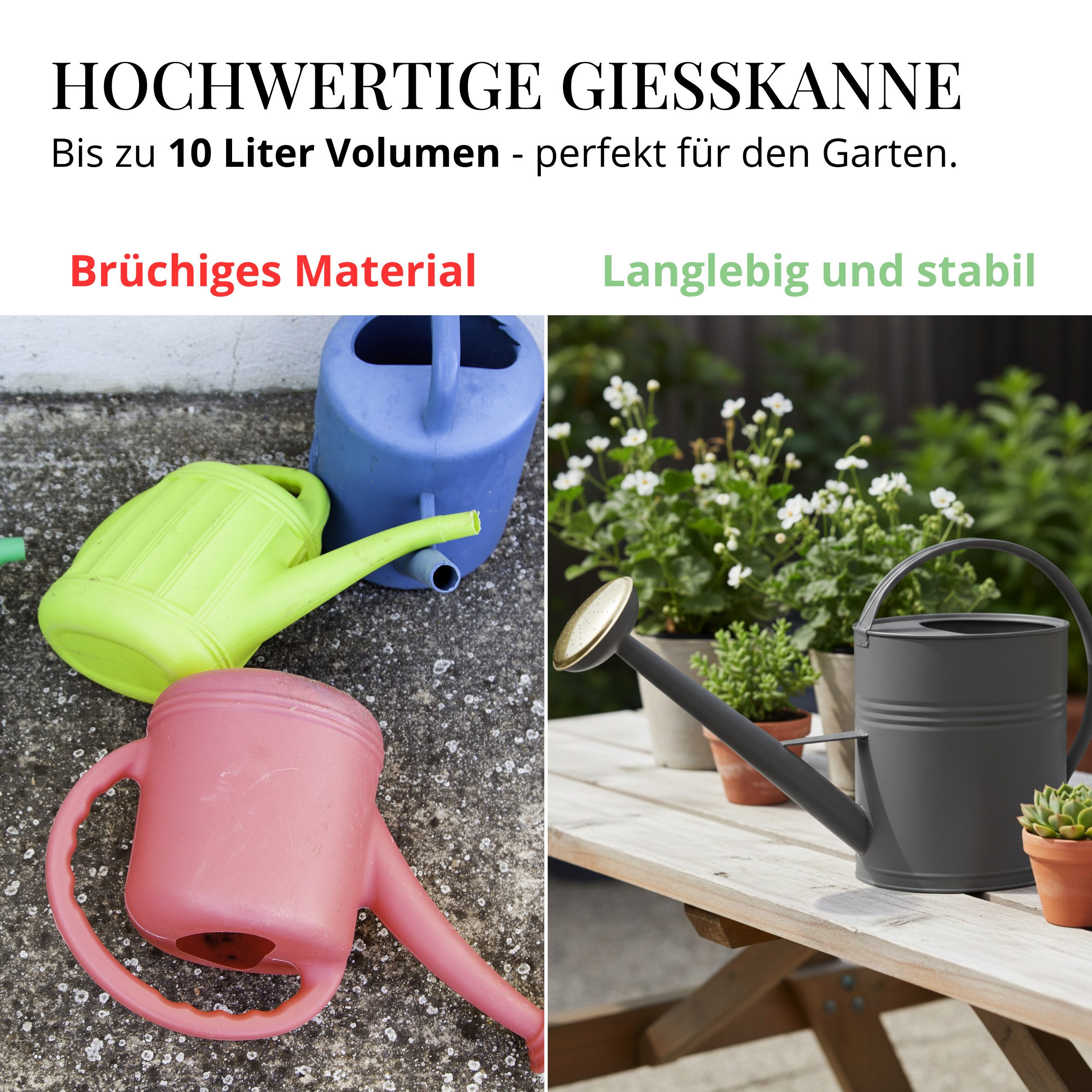 LIVLIG Gießkanne 10L, Gießkanne Vintage, Giesskanne Metall (Die Gießkanne wird mit einem abnehmbaren Gießkopf geliefert), aus verzinktem Metall mit matter Pulverbeschichtung