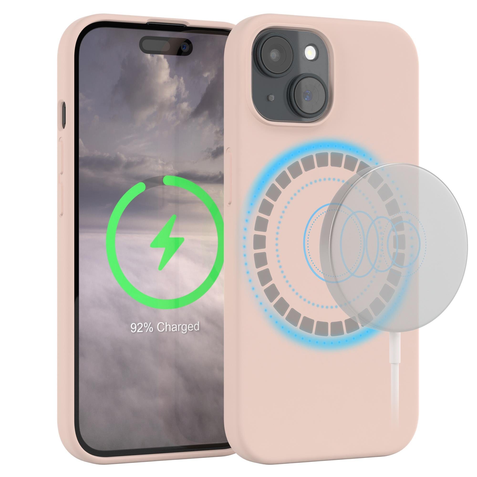 EAZY CASE Handyhülle Silikonhülle mit MagSafe für Apple iPhone 15 6,1 Zoll, Hülle Kameraschutz Handyschutzhülle kompatibel Magsafe Etui Rosa Braun