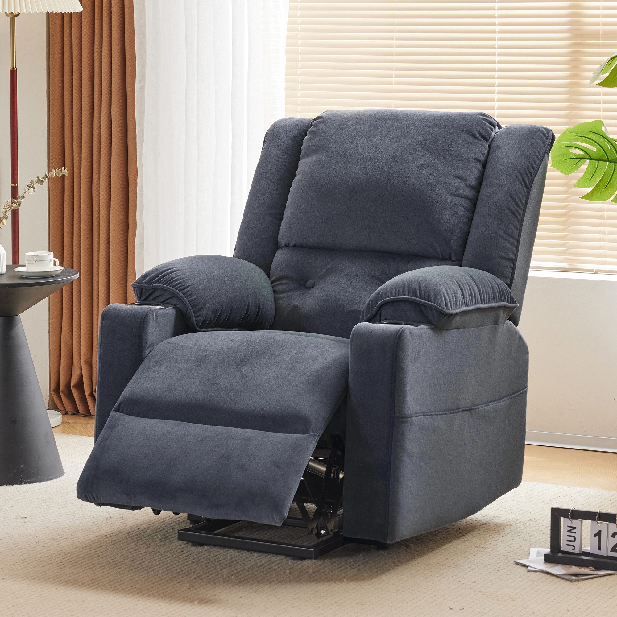 Merax TV-Sessel elektrisch mit Seitentasche und Getränkehalter, Relaxsessel, Fernsehsessel mit Aufstehhilfe, Massagesessel, Wärme und Liegefunktion