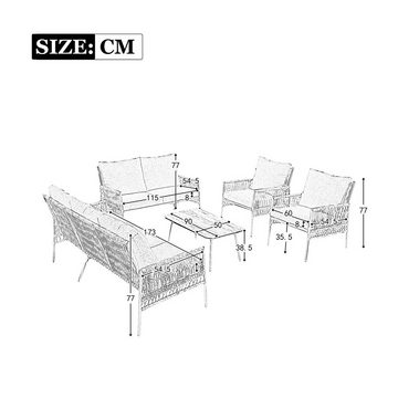 Merax Gartenlounge-Set für 7 Personen, (5-tlg., 1 3-Sitzer, 1 2-Sitzer, 2 Sessel, 1 Couchtisch), Gartenmöbel Set mit Stahlrahmen, Rope Lounge, Balkonset