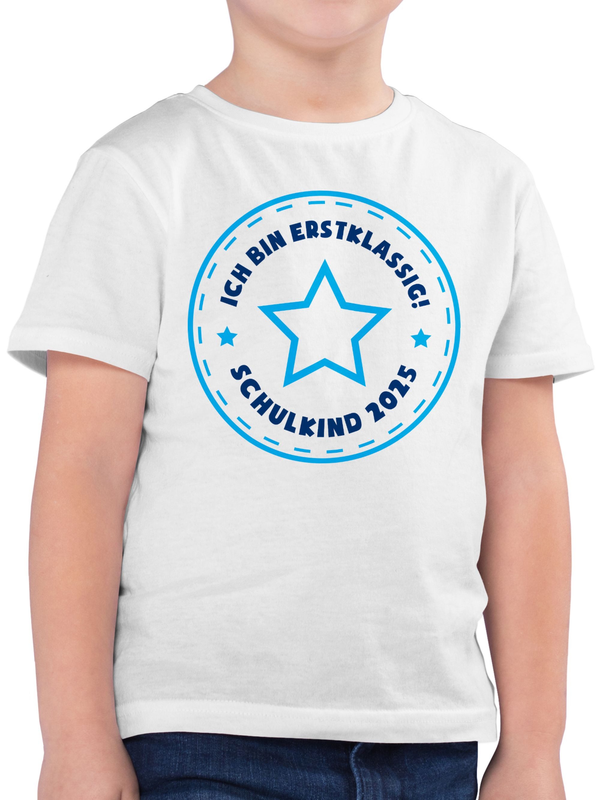 Shirtracer T-Shirt Schulkind 2025 Ich bin erstklassig Stern blau (1-tlg) Einschulung Junge Schulanfang Geschenke