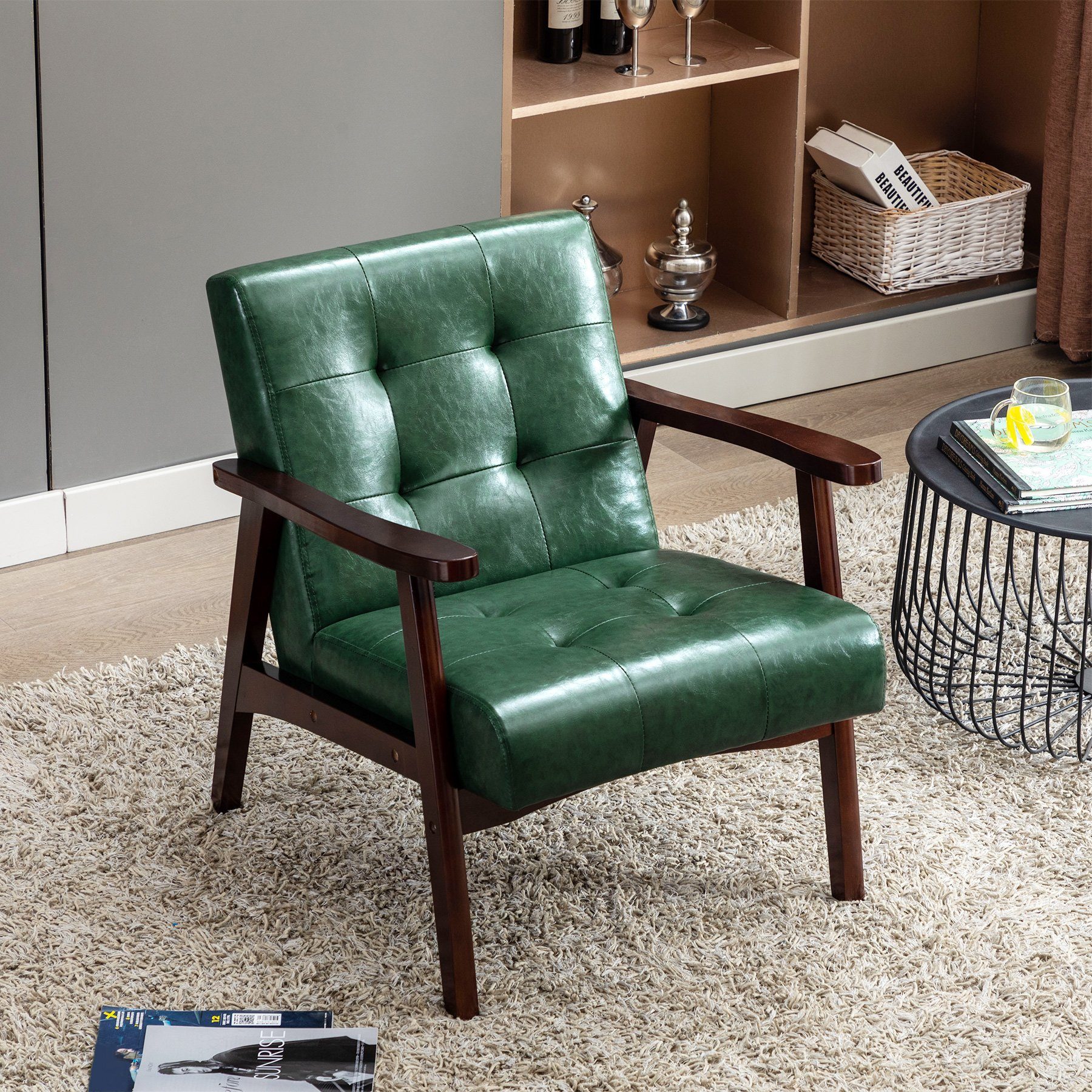 HomeMiYN Loungesessel Retro Holzsessel Loungesessel Polsterstuhl günstig online kaufen
