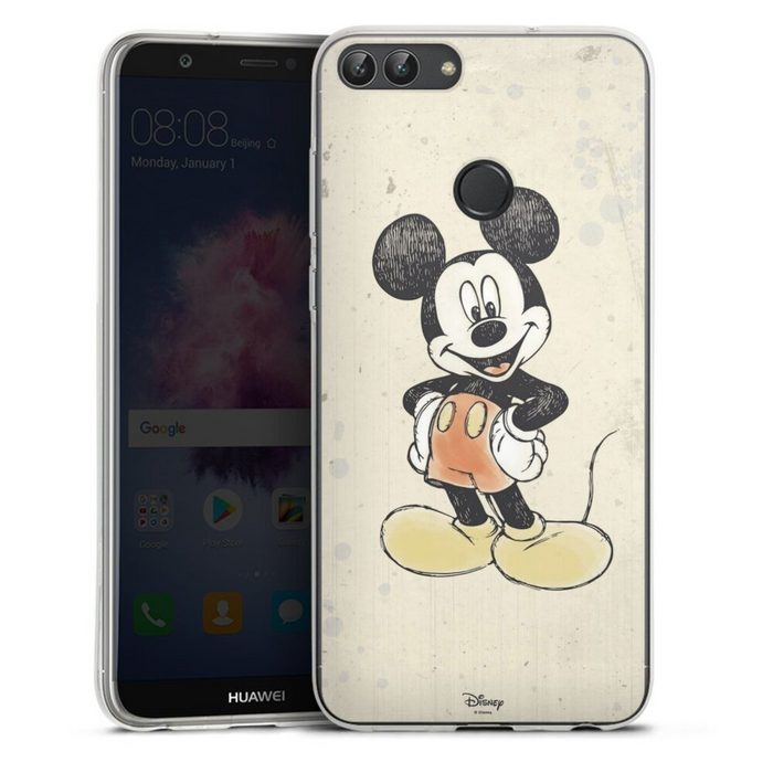 DeinDesign Handyhülle Offizielles Lizenzprodukt Mickey & Minnie Mouse Wasserfarbe Huawei P Smart (2018) Silikon Hülle Bumper Case Handy Schutzhülle