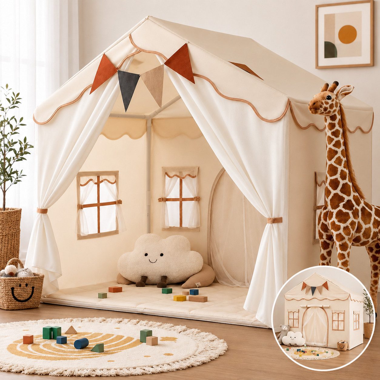 besrey Spielzelt 2 IN 1 Kinderzelt, Kinder Spielhaus Indoor Prinzessin Zelt mit einem schönen Netzvorhang
