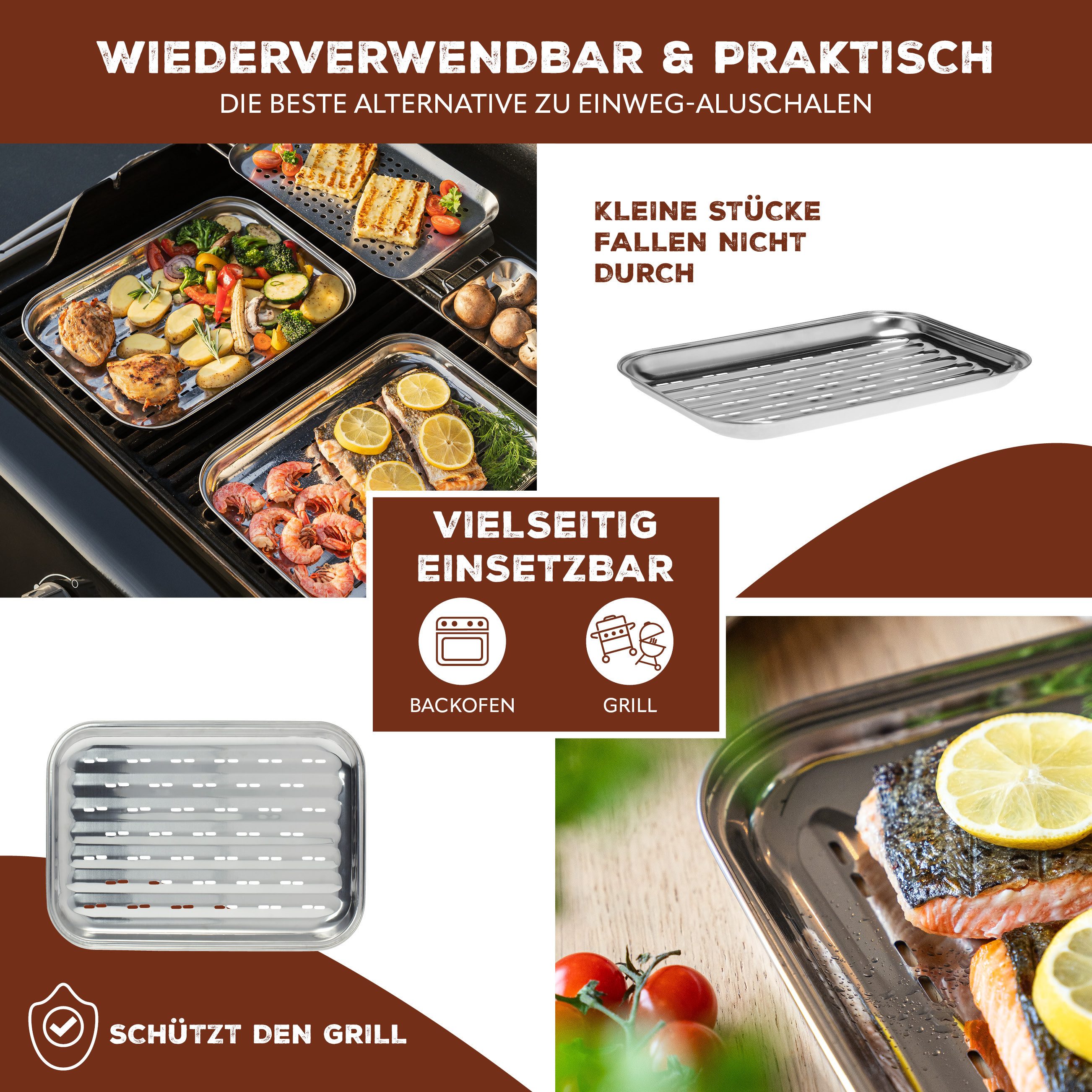 bremermann Grillplatte Grillschale, Grillpfanne Edelstahl, ca. 35 x 24,5 cm Grillplatte (1-St), perforierte Oberfläche