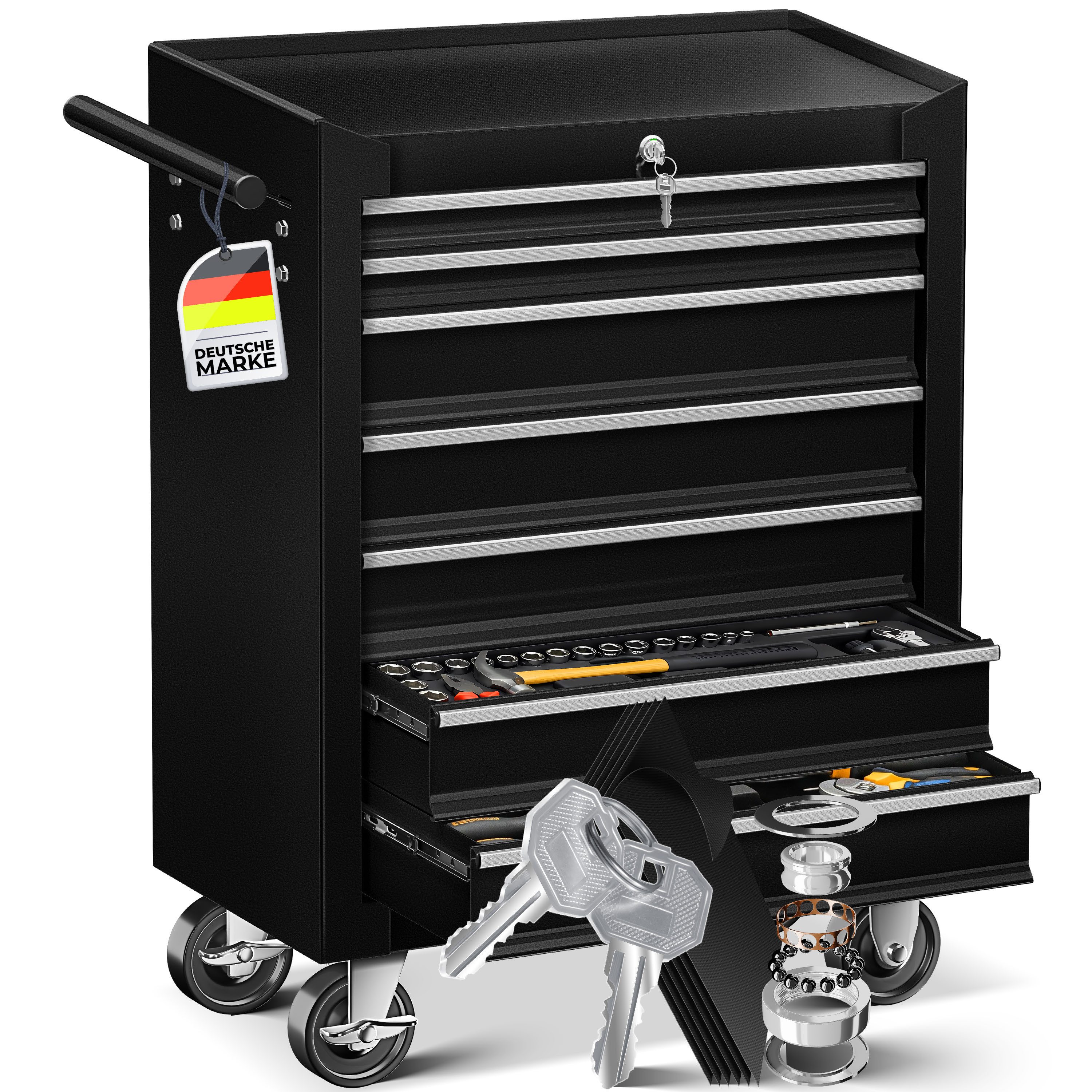 MASKO Werkstattwagen, 7 Fächer Schwarz, Werkzeugwagen Rollwagen Werkzeugkis günstig online kaufen