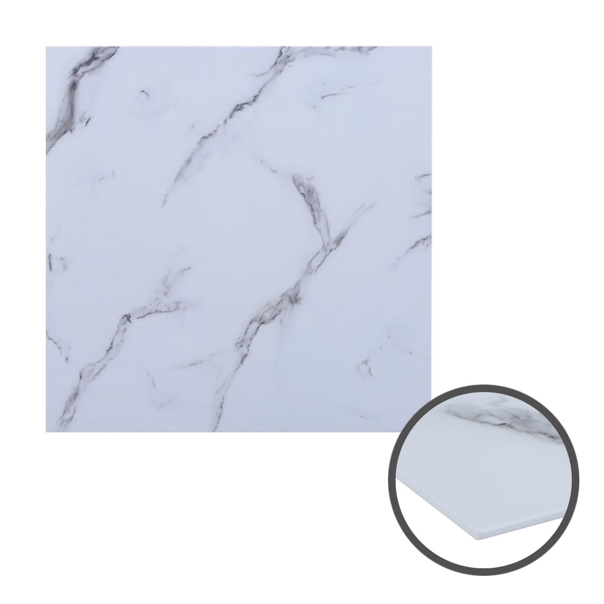 - Marmoroptik Tischplatte cm quadratisch mit 60x60x0,6 Facettenschliff Glasplatte weiß, HOOZ