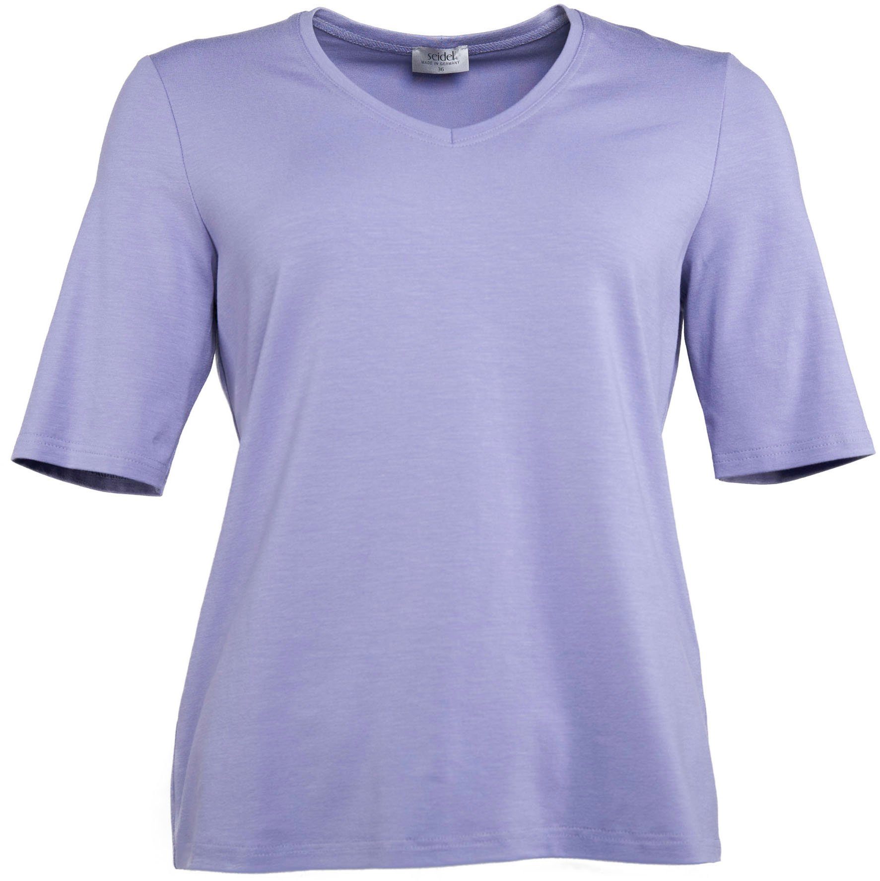 Seidel Moden V-Shirt mit Halbarm flieder Material, GERMANY MADE softem IN aus