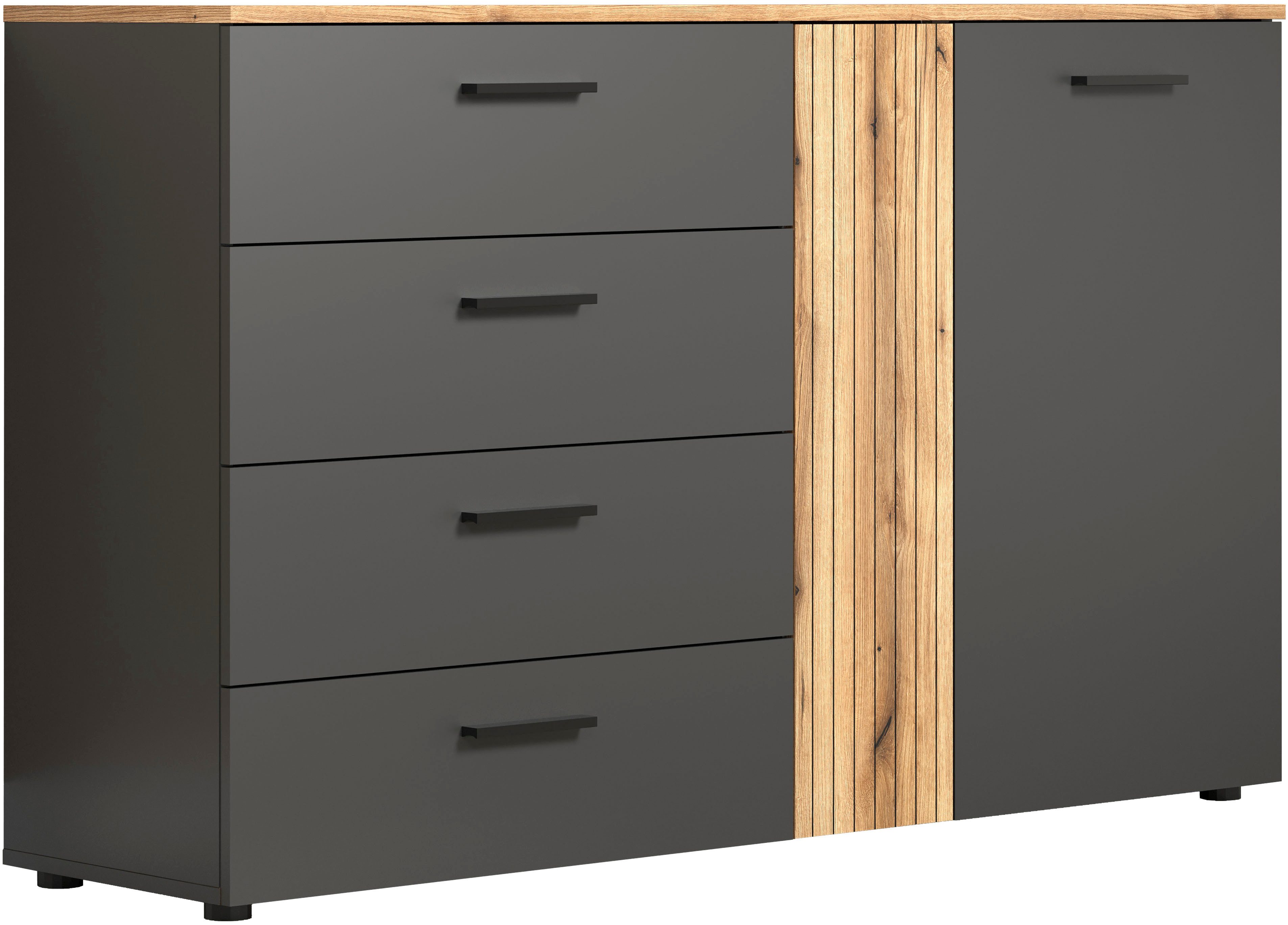 Home affaire Kommode Estepona (1 St), Schubladenschrank in Rillenoptik mit Vollauszug-Funktion
