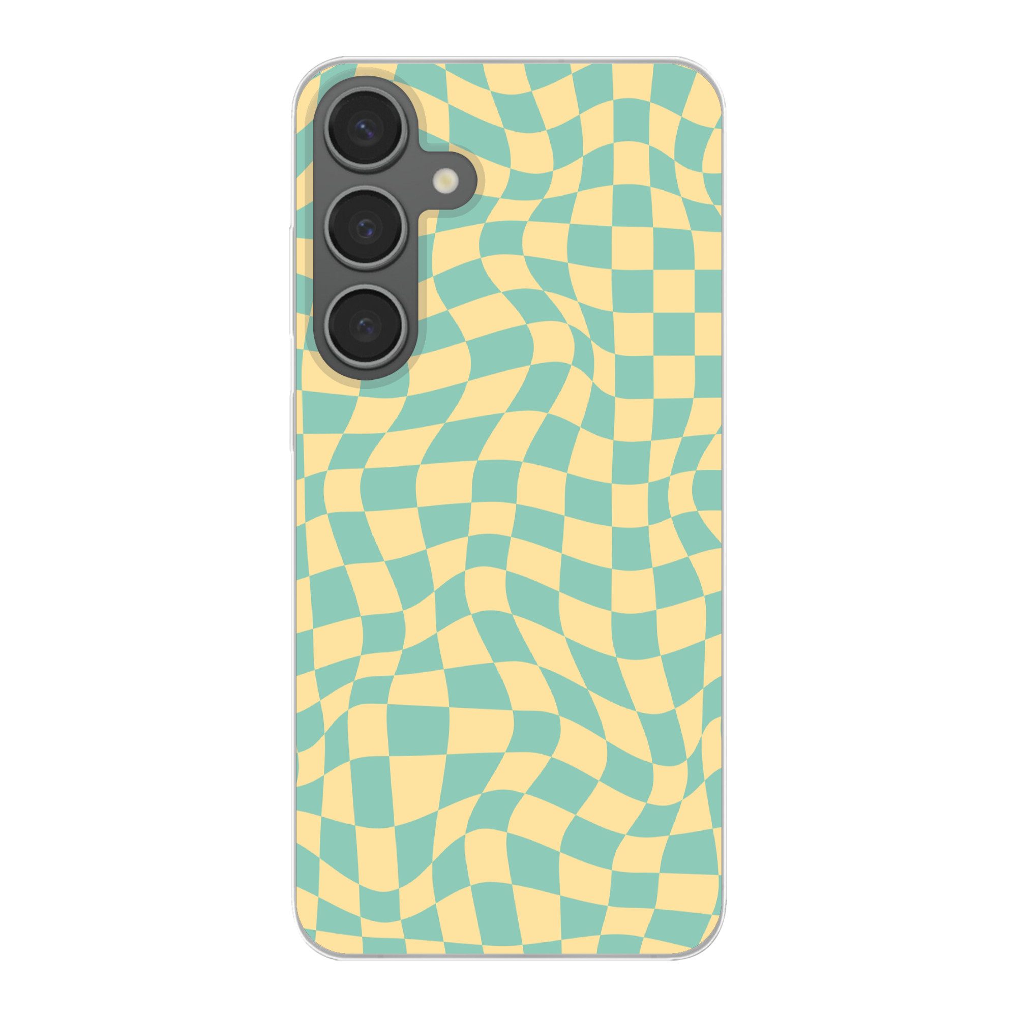 MuchoWow Handyhülle für Samsung Galaxy S24 Plus Quadratisches Muster - Gelb - Blau - Welle, Phone Case, Silikon, Schutzhülle Dünn