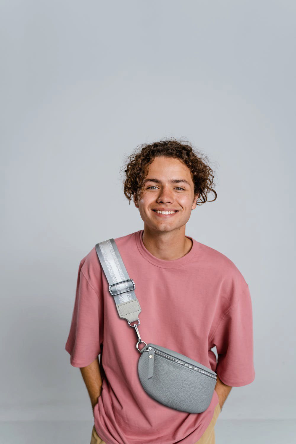 Silber für Frentree ITALY, Taschen, Gestreift MADE Muster: Gurt, IN Pink Schulterriemen verstellbarer Schultergurt 5cm breiter