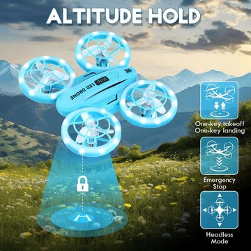 Goolsky Mini Kinder 2,4 GHz 360° Drehungen, LED-Licht, Headless-Modus Drohne (mit Einem klick Höhenhaltung, 360°Schutz, Ferngesteuerter Quadrocopter)