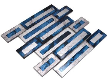 Mosani Mosaikfliesen Glasmosaik Mosaikfliese 2D-Optik schwarz blau grau schattiert