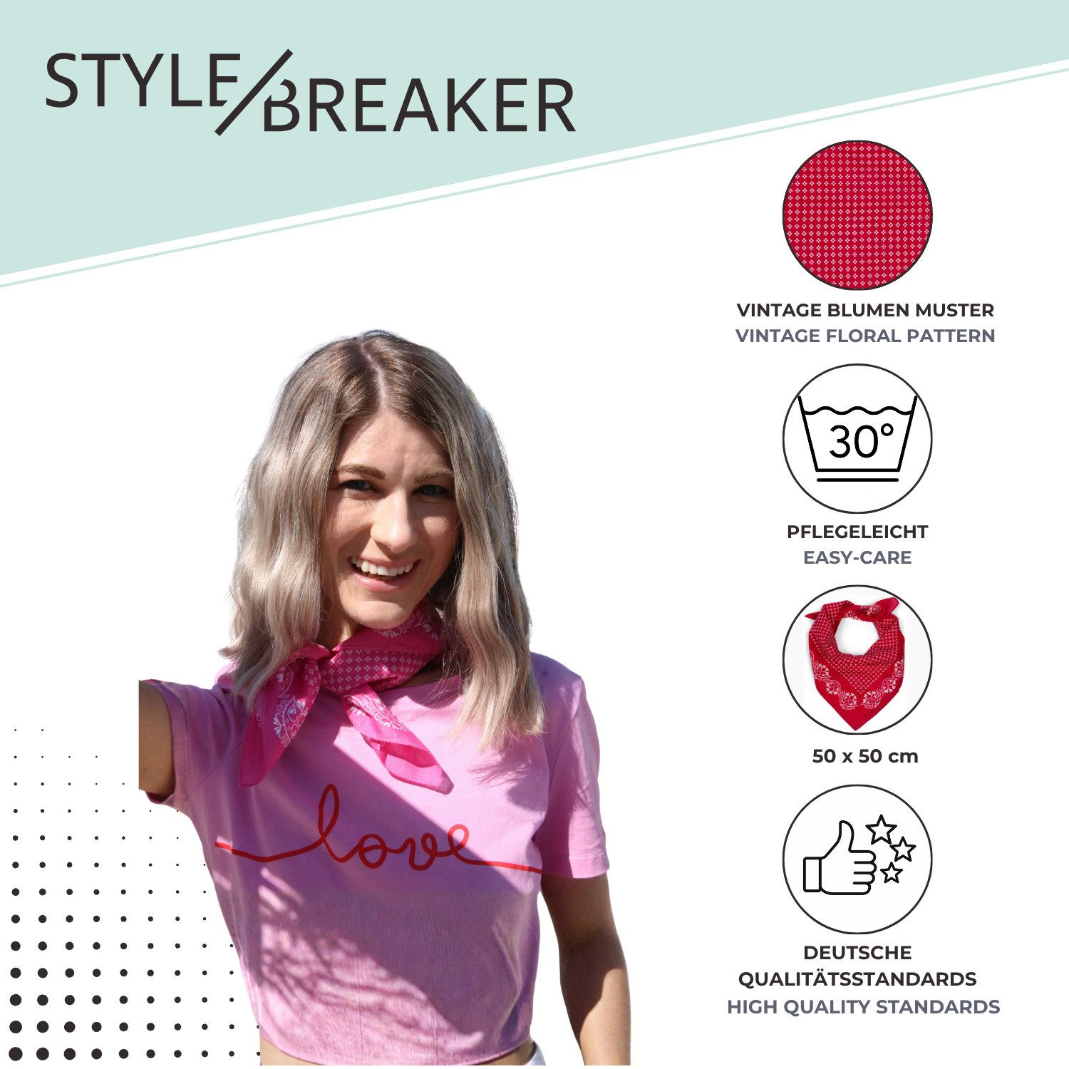 styleBREAKER Bandana Baumwolle Dreieckstuch mit Blümchen Muster, (1-St)